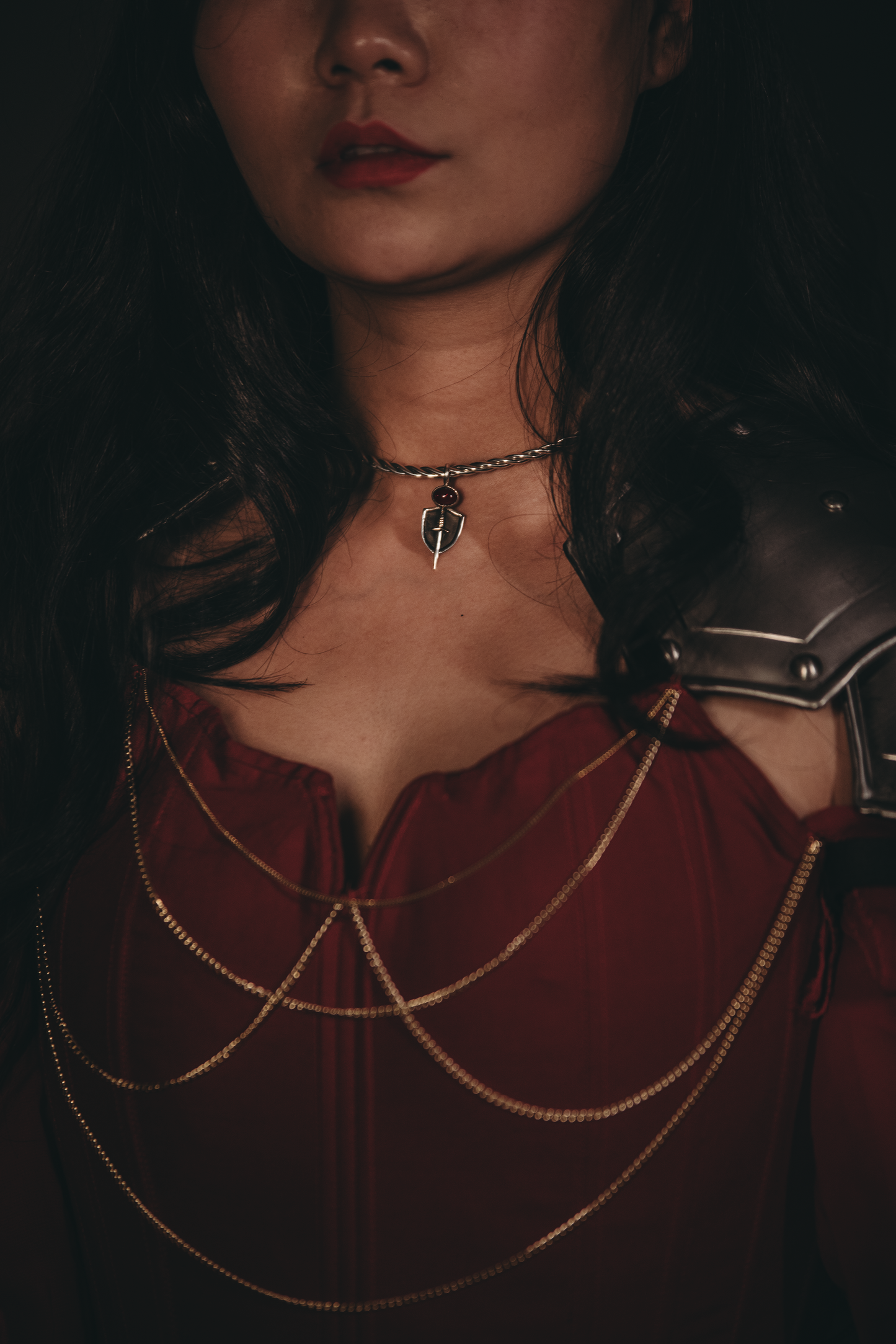 VAELITH Sword & Shield Garnet Choker Torque