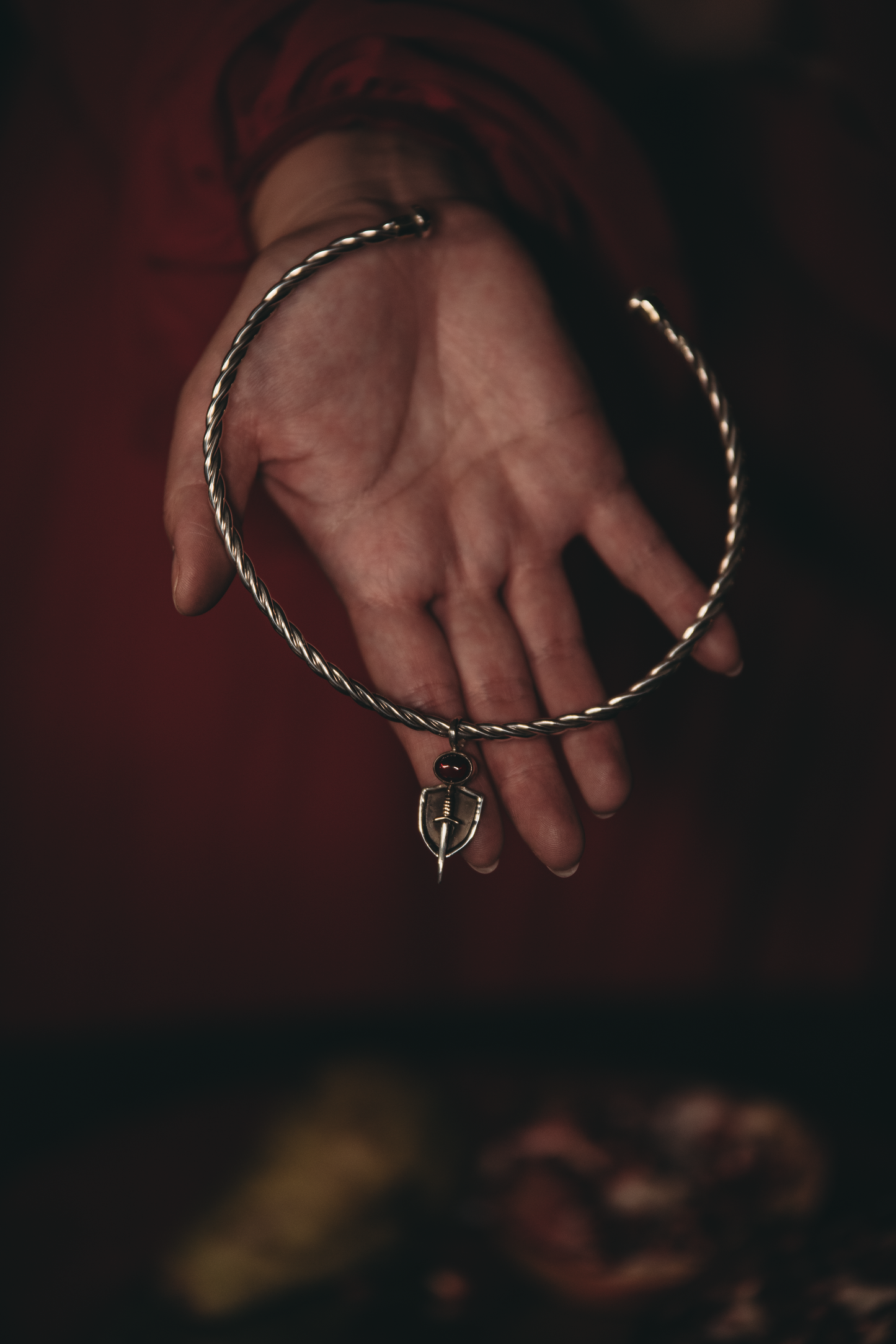 VAELITH Sword & Shield Garnet Choker Torque