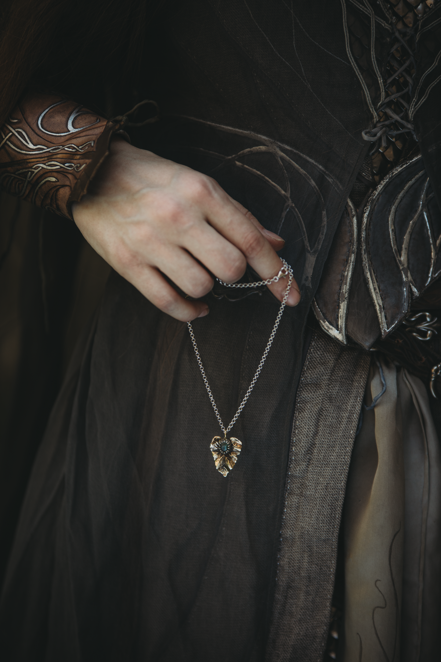 NÁNDILAS Elven Ivy Moss Agate Necklace in Brass and Silver