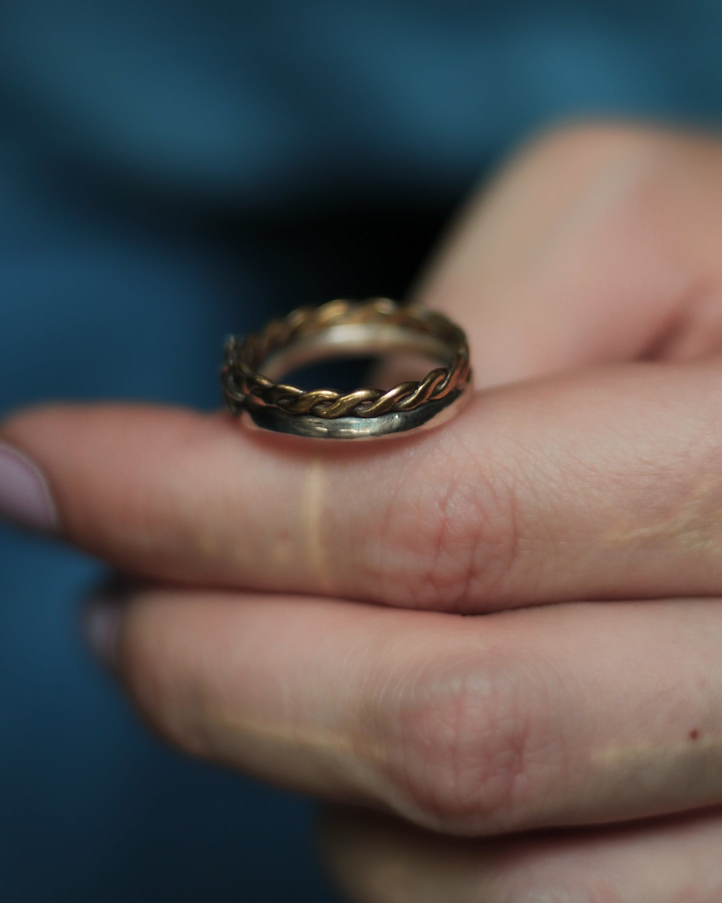 Elven Viking Double Star Ring in mixed metal style silver and brass
