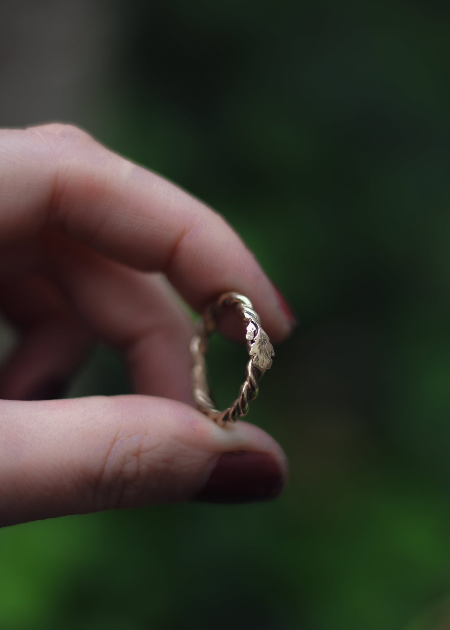 dryad braided fantasy wedding oak leaf ring in rose gold