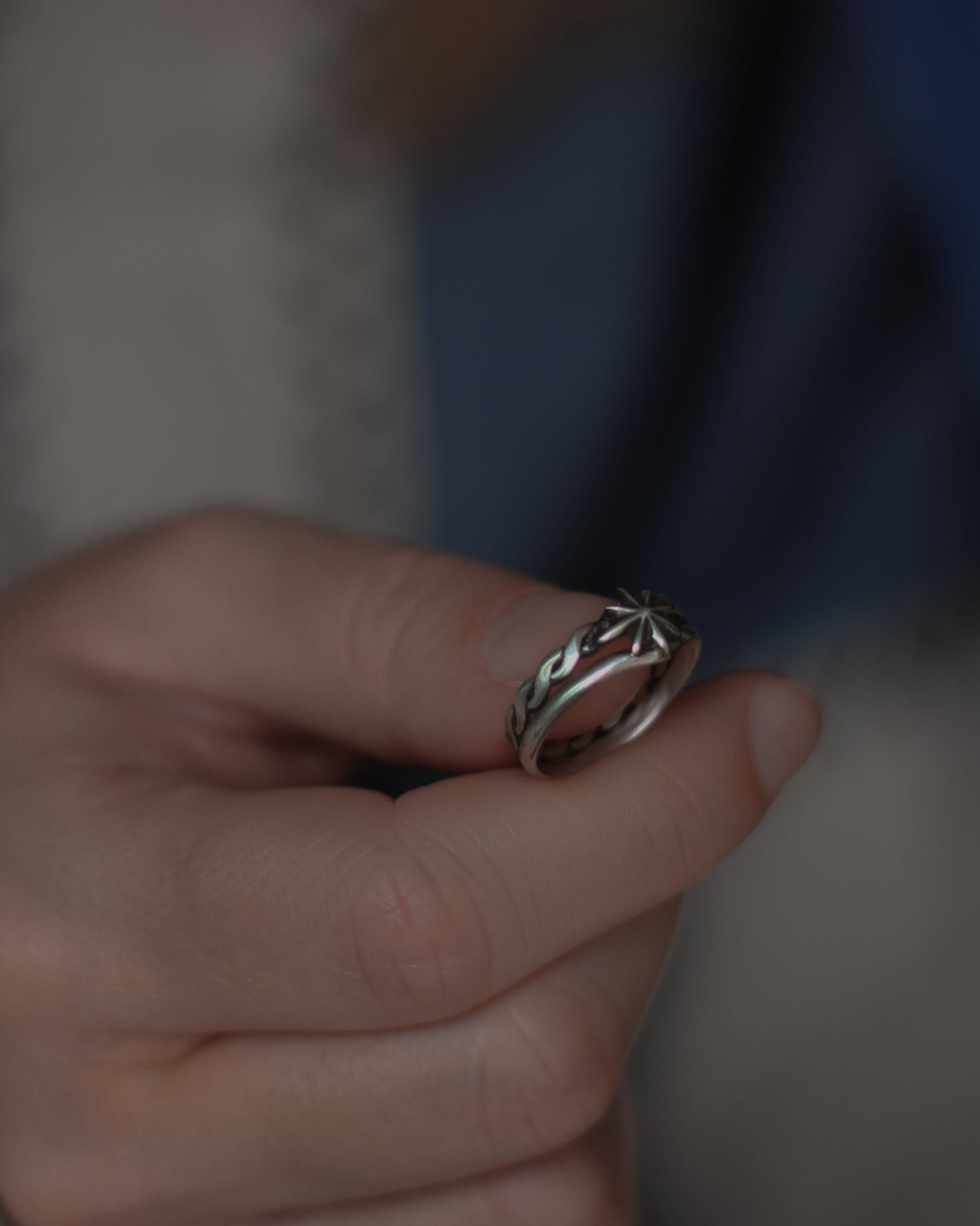 Elven Viking Double Star Ring in silver and braided style