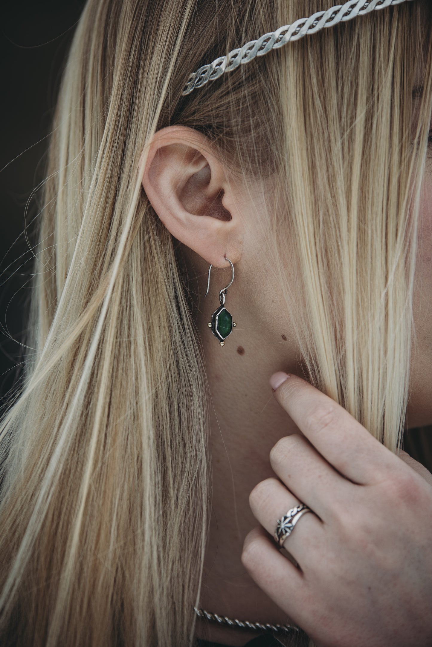 NORÐR Moss Agate Earrings in Sterling Silver and Brass