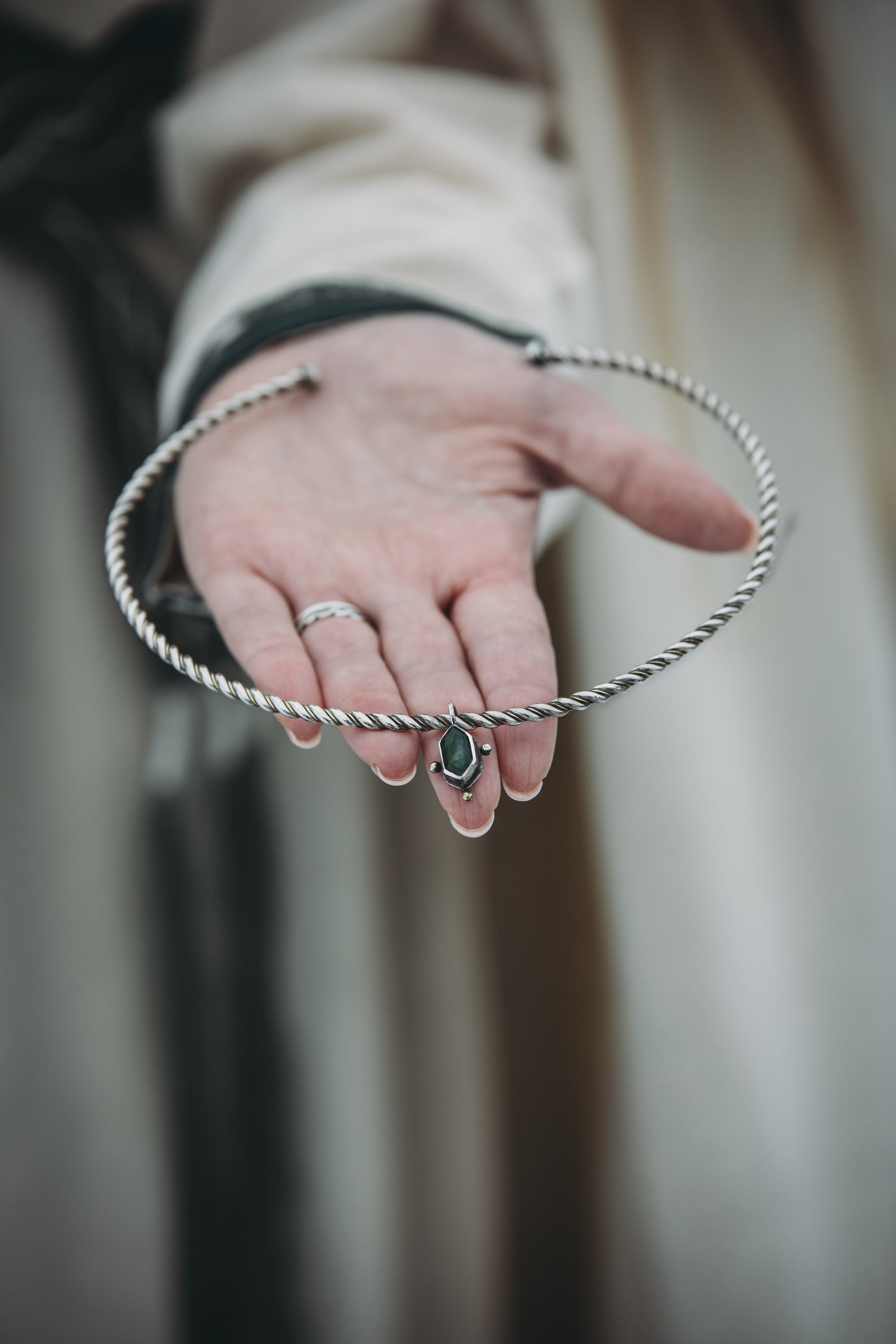 NORÐR Moss Agate Torque Choker in Sterling Silver and Brass