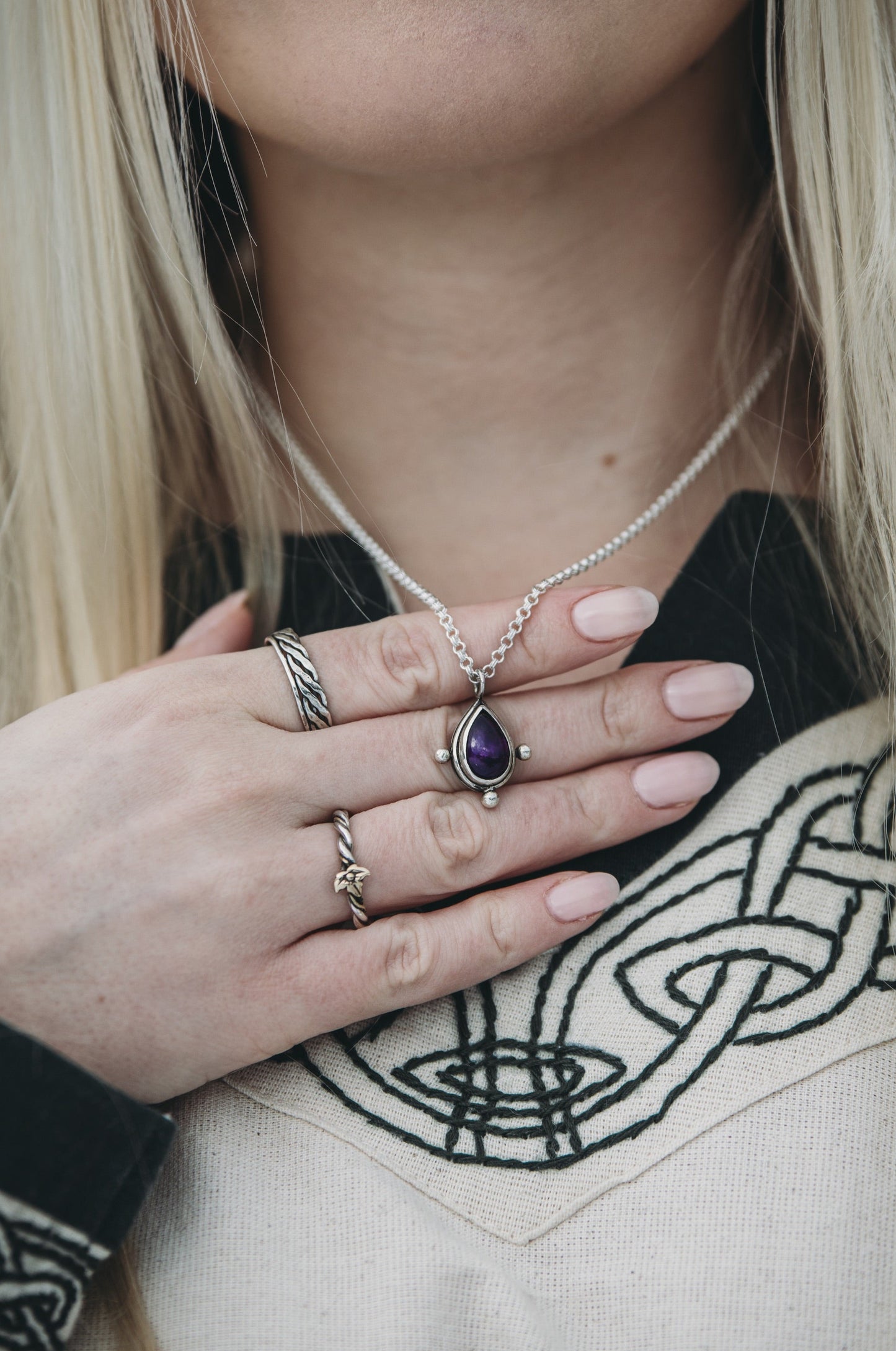 YRSA Amethyst Drop Necklace Sterling Silver