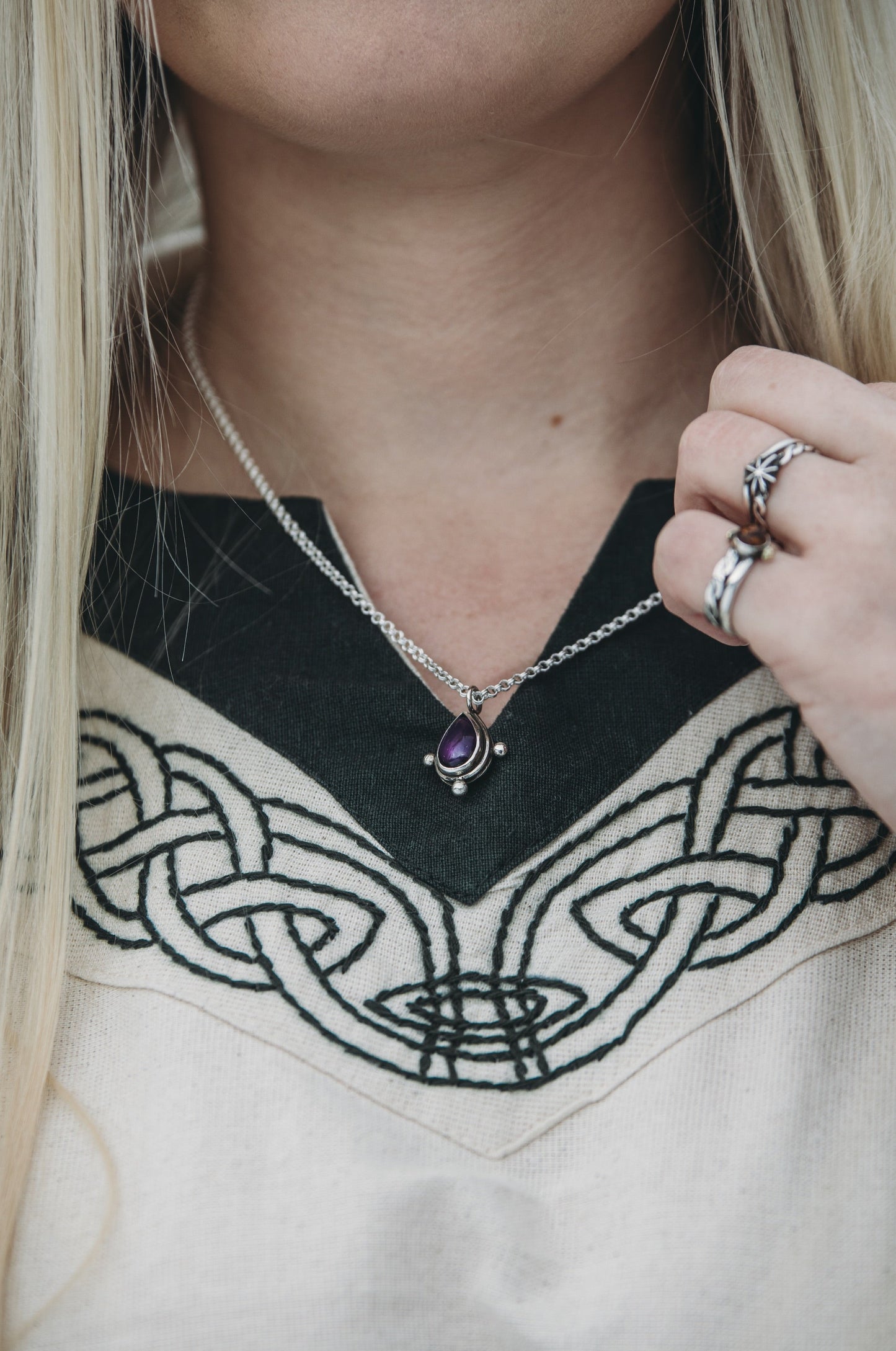 YRSA Amethyst Drop Necklace Sterling Silver