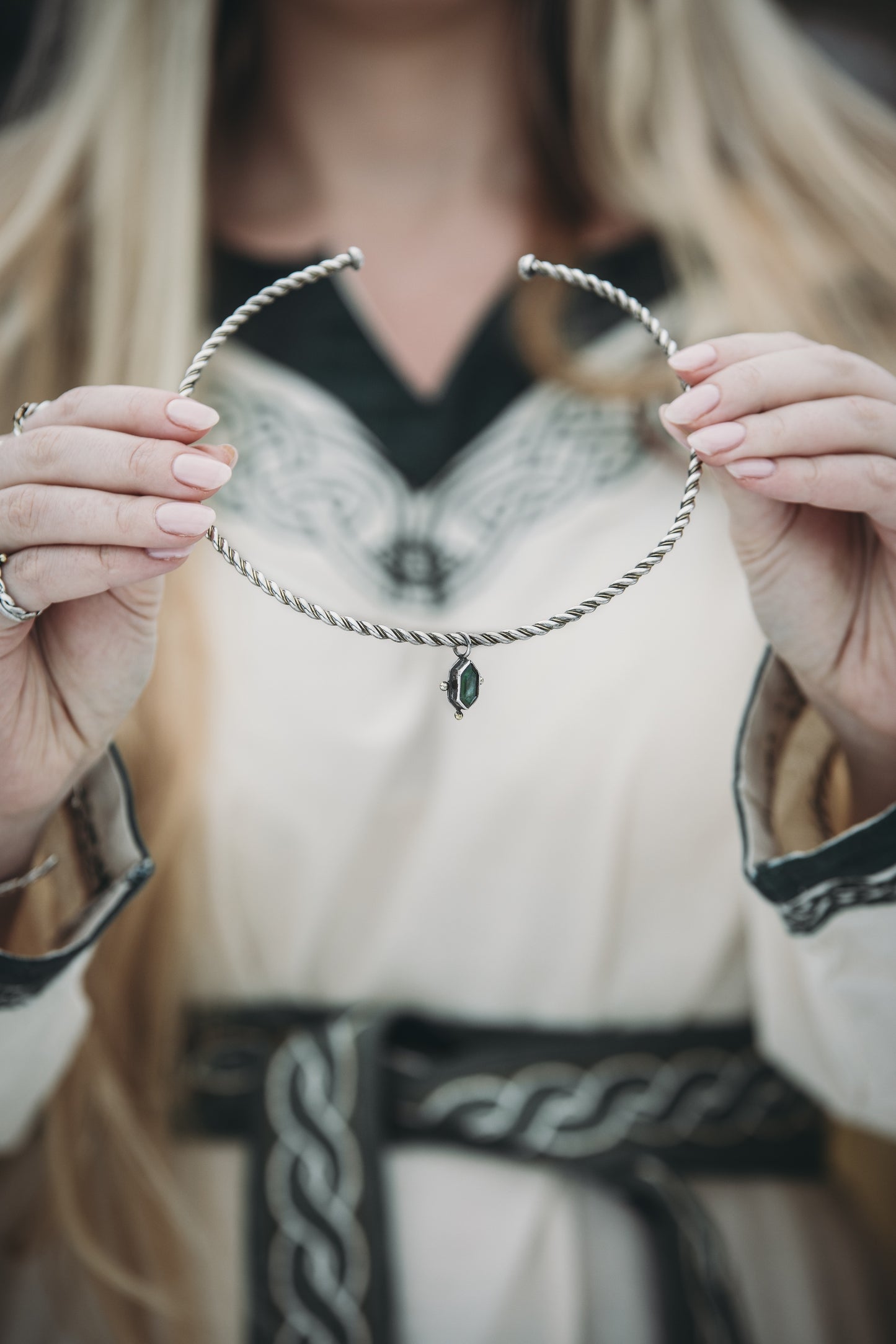 NORÐR Moss Agate Torque Choker in Sterling Silver and Brass