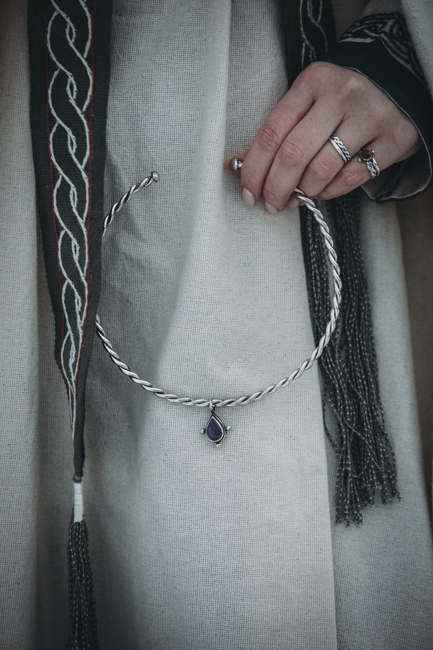 YRSA Braided Amethyst Torque Choker Sterling Silver