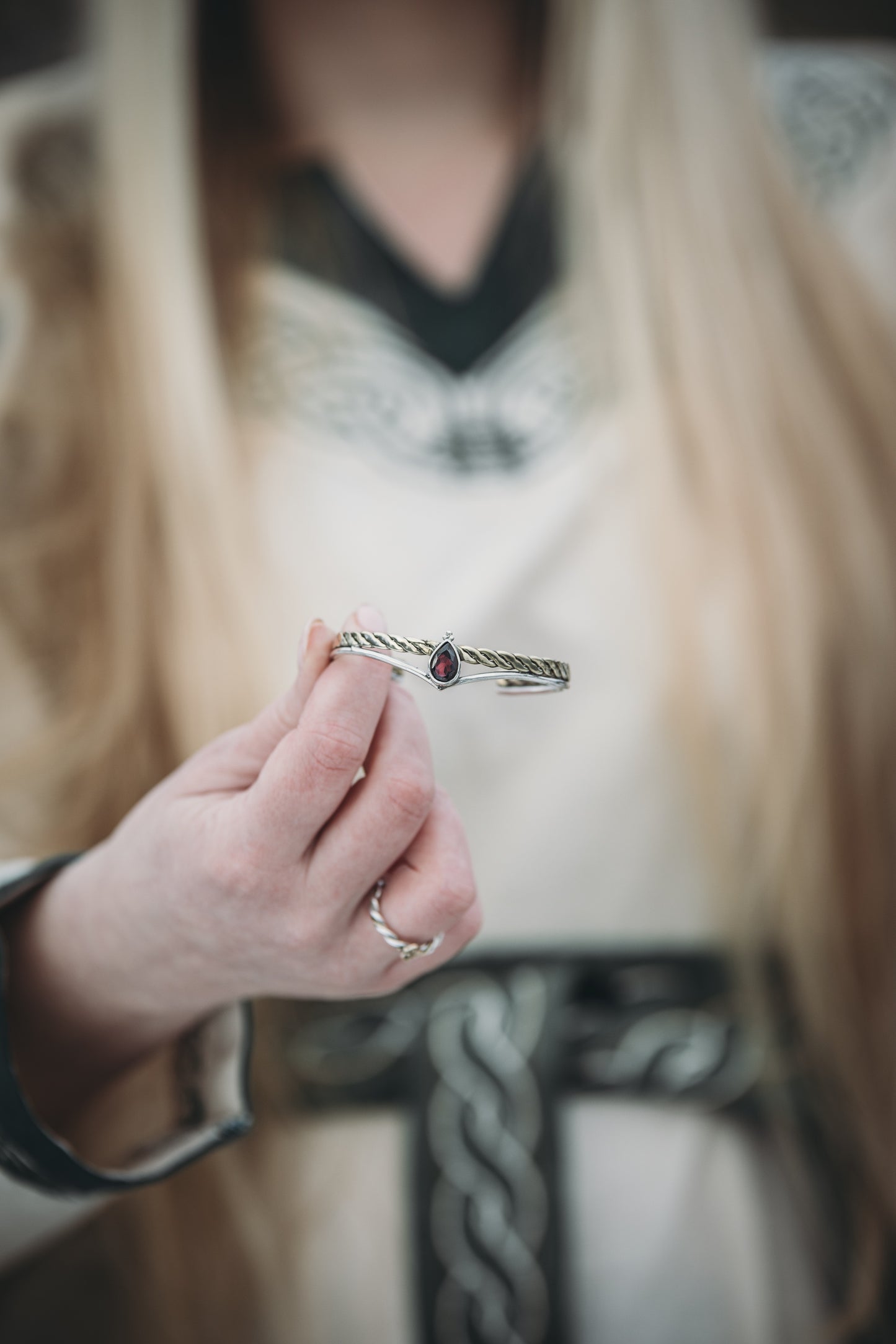 YRSA Garnet Bracelet in Sterling Silver and Brass
