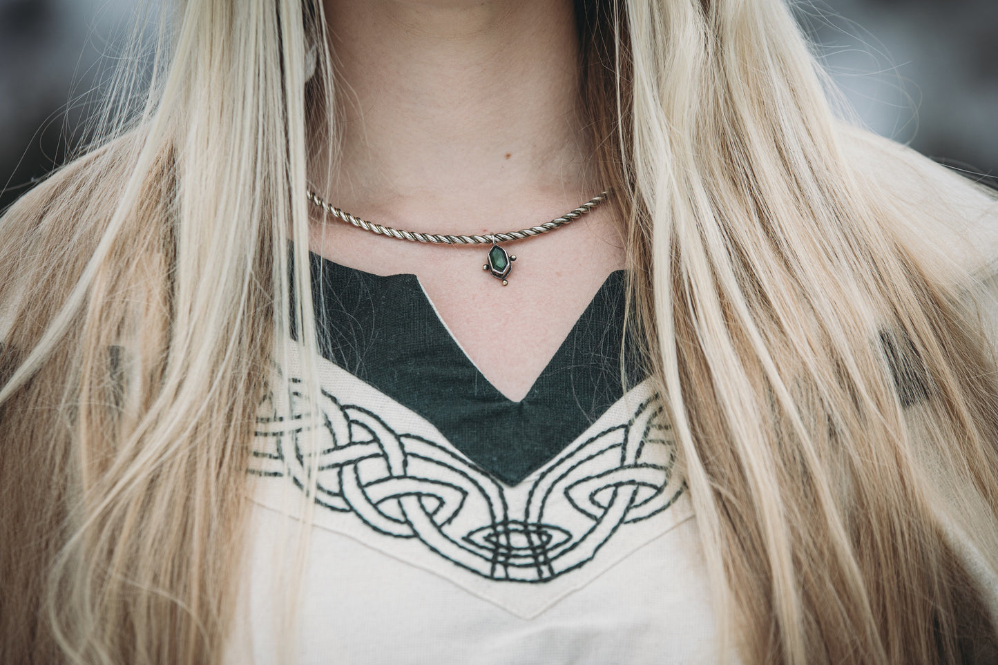 NORÐR Moss Agate Torque Choker in Sterling Silver and Brass