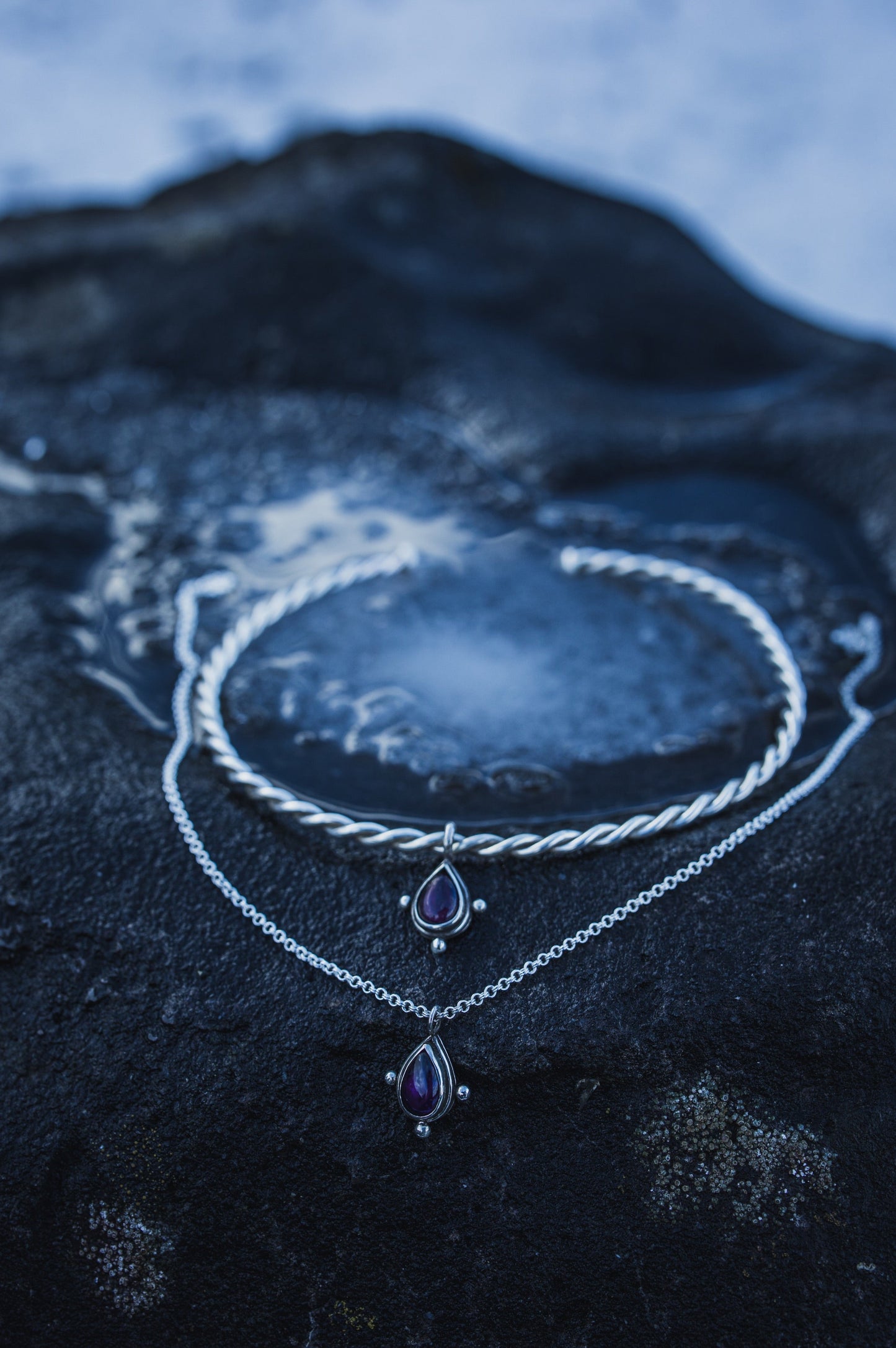 YRSA Braided Amethyst Torque Choker Sterling Silver
