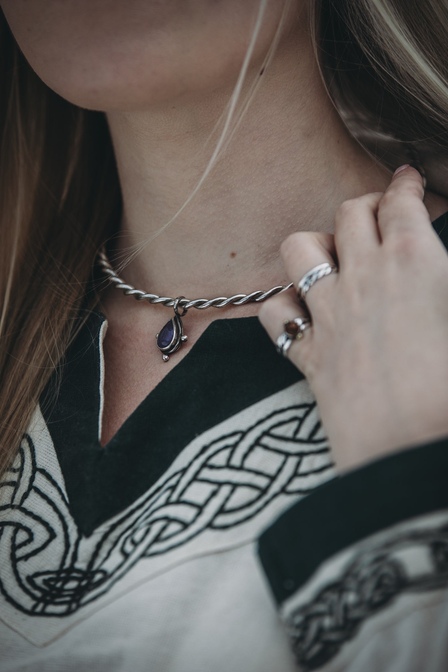 YRSA Braided Amethyst Torque Choker Sterling Silver