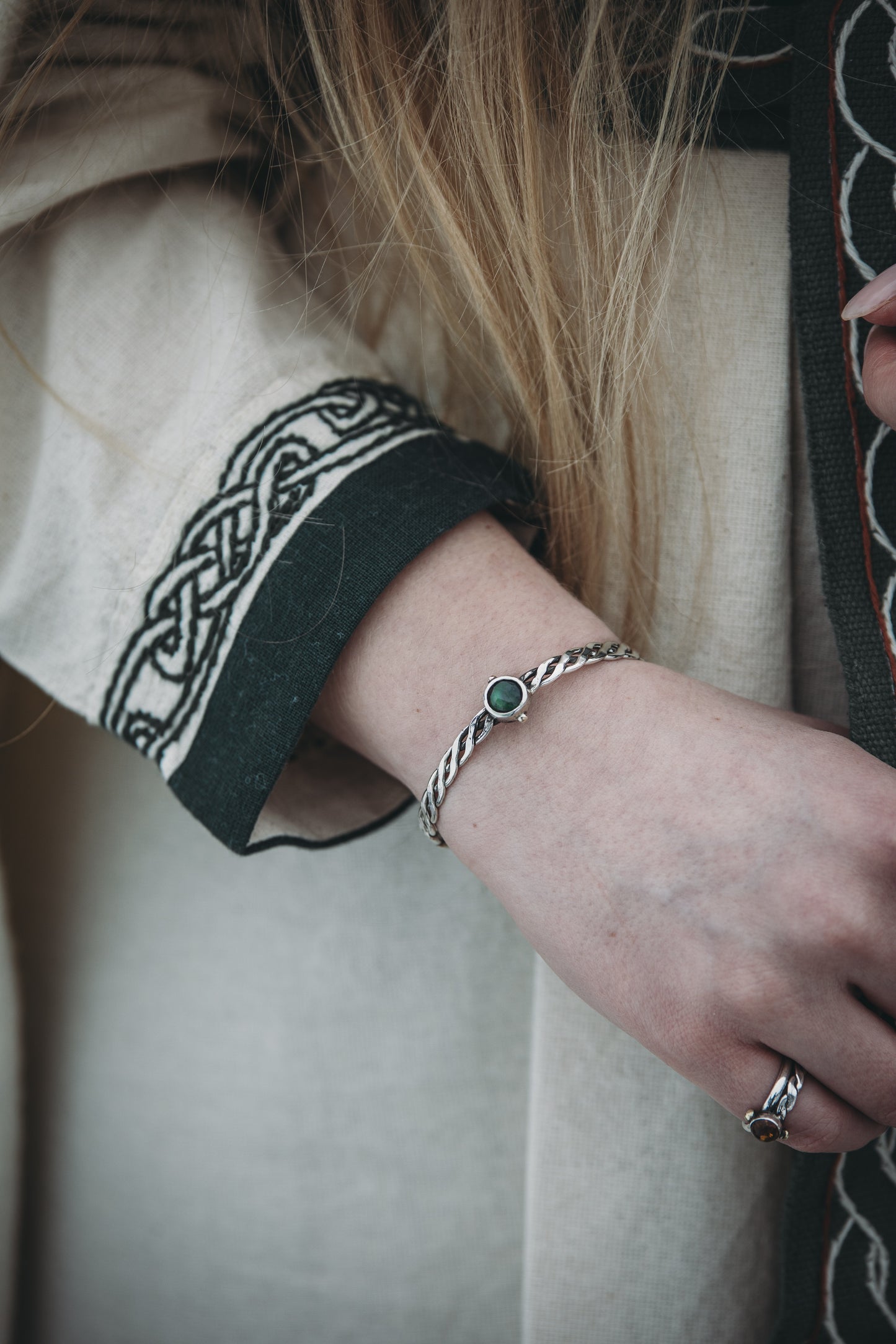 YRSA Moss Agate Bracelet in Sterling Silver and 14k Gold