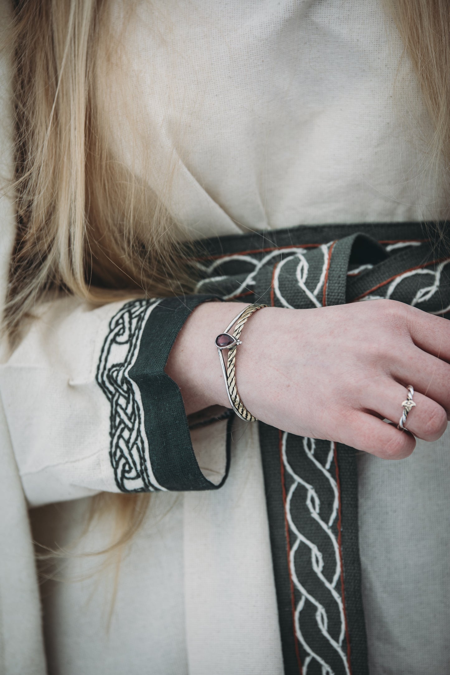 YRSA Garnet Bracelet in Sterling Silver and Brass