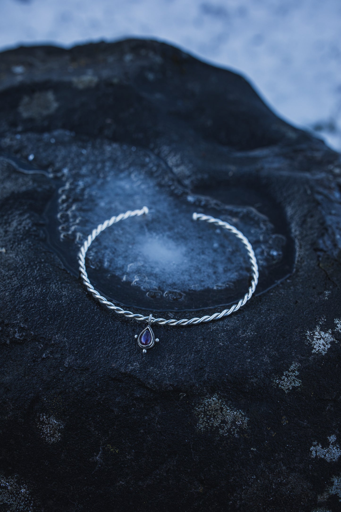 YRSA Braided Amethyst Torque Choker Sterling Silver
