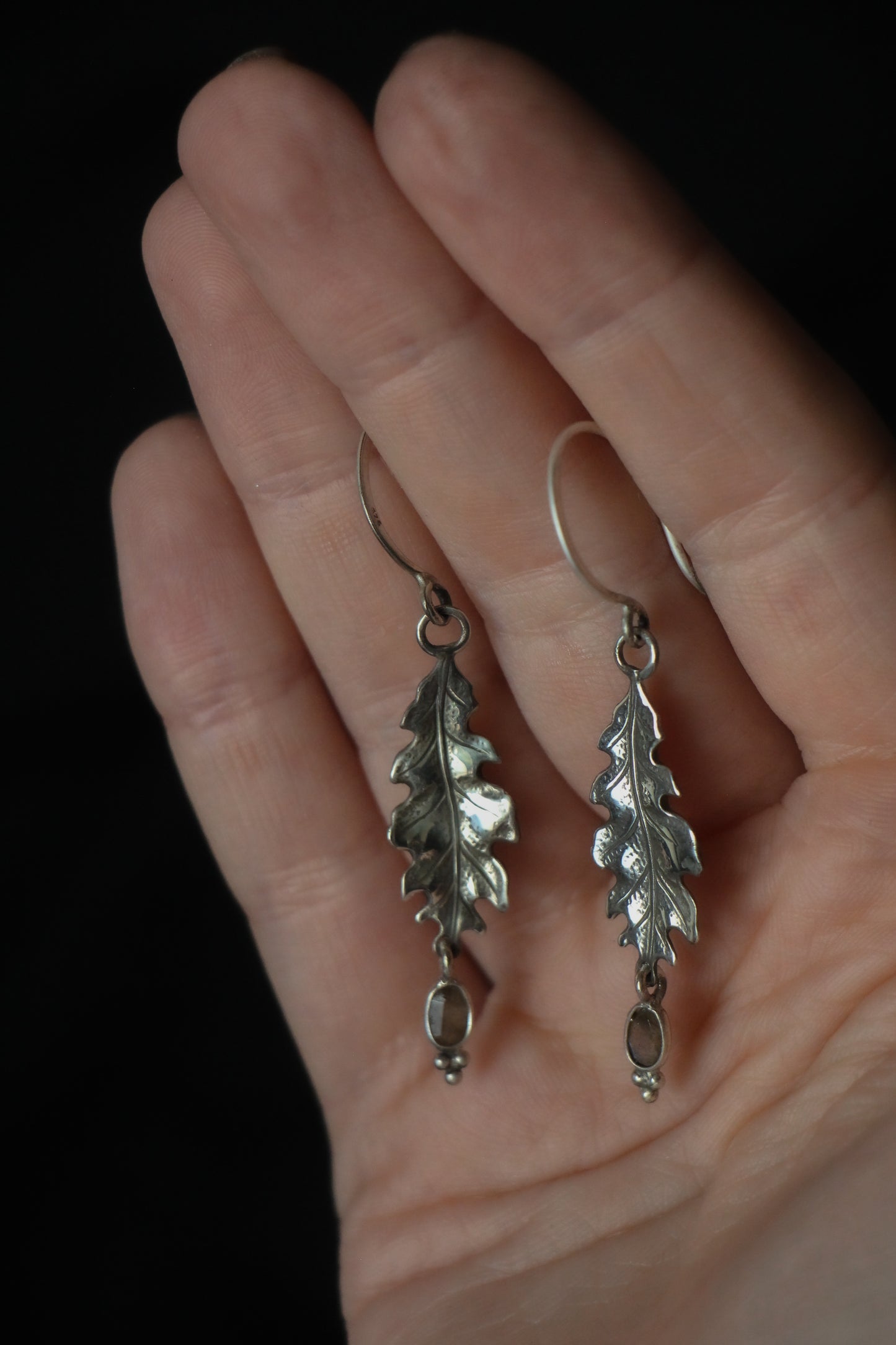 SILVA labradorite sterling silver oak leaf earrings