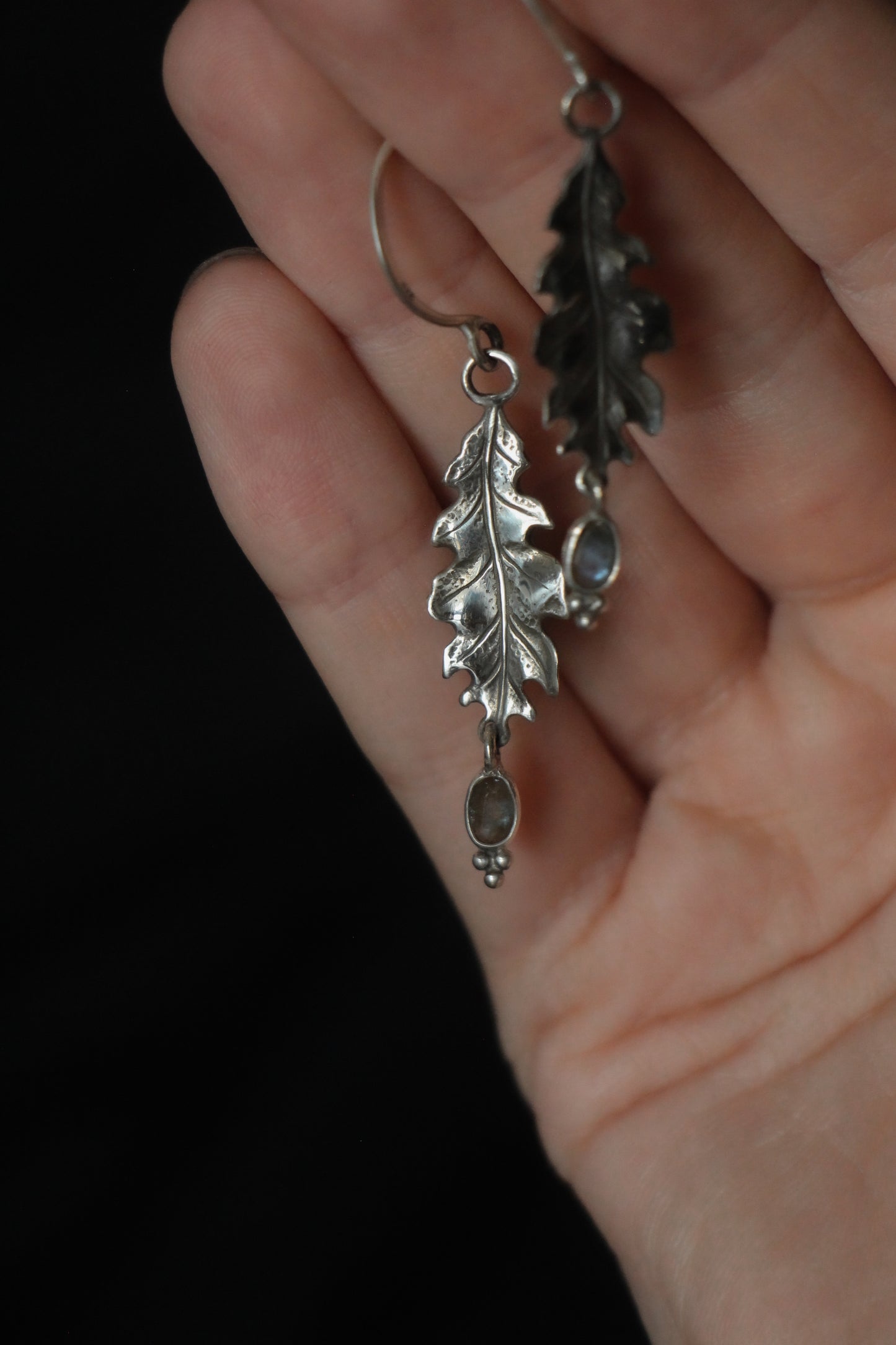 SILVA labradorite sterling silver oak leaf earrings