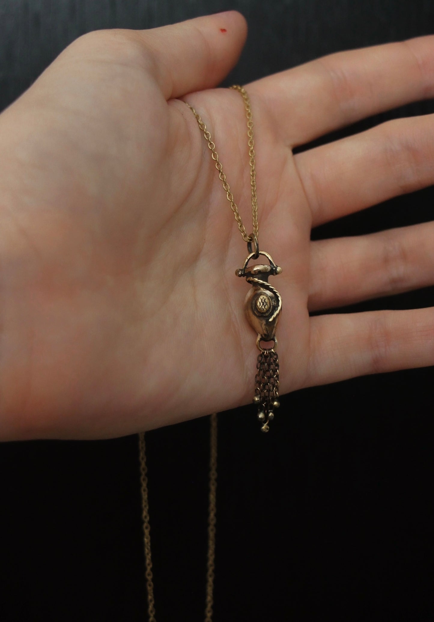 AMPHORA bronze tassel necklace with roman pinecone symbol