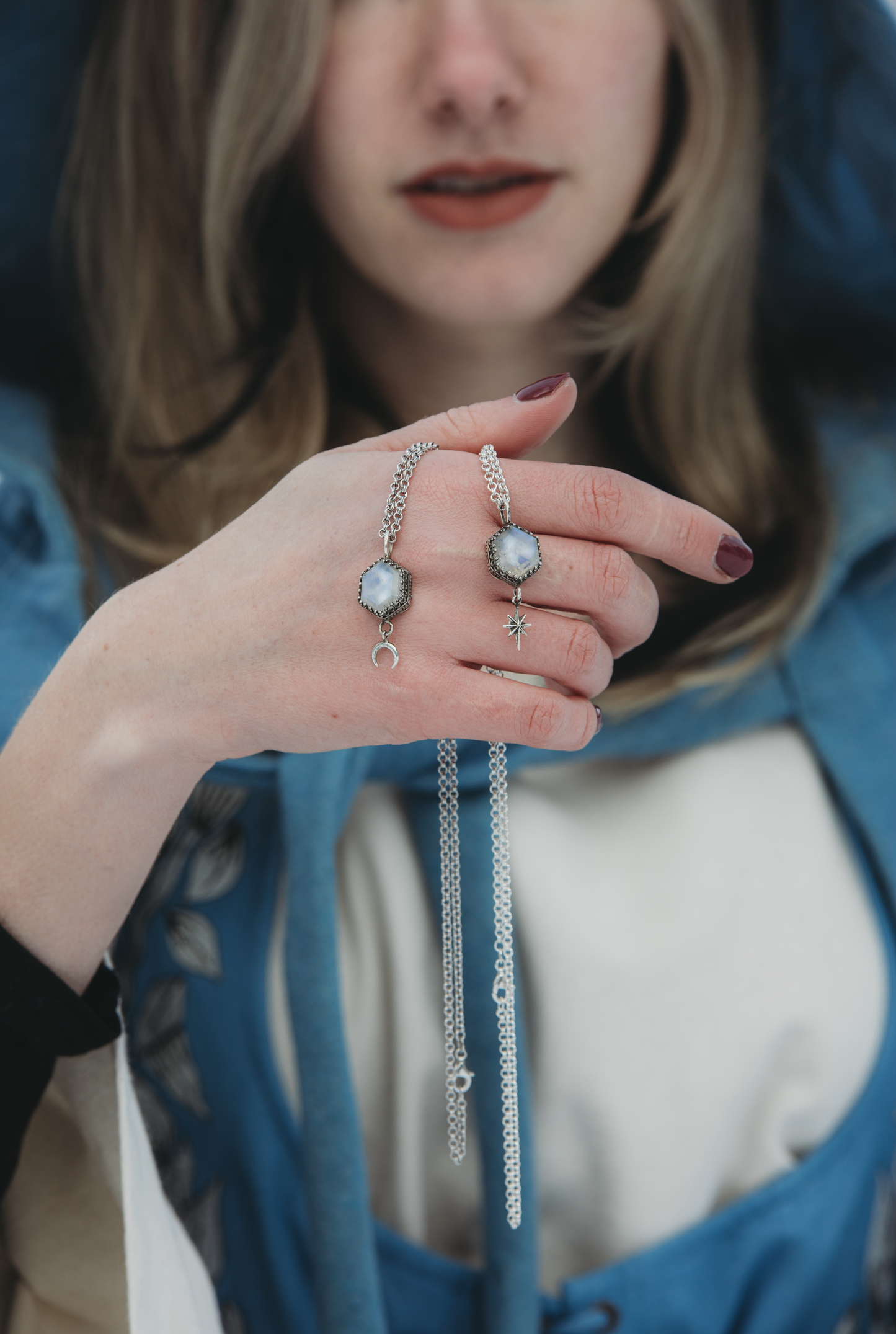 Moonstone Elven Necklace Star and Moon