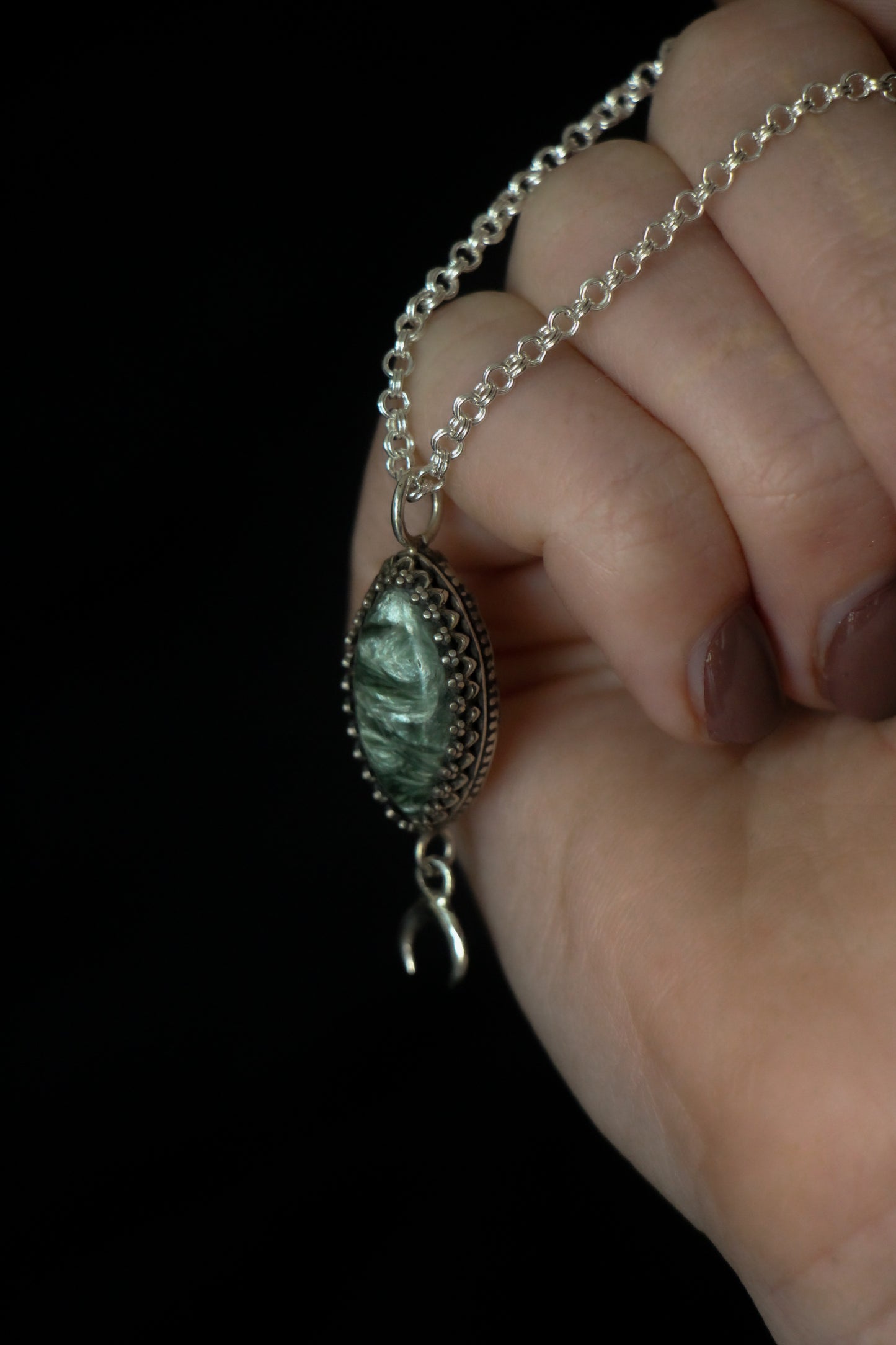 Moss Agate Moon Necklace Silver6