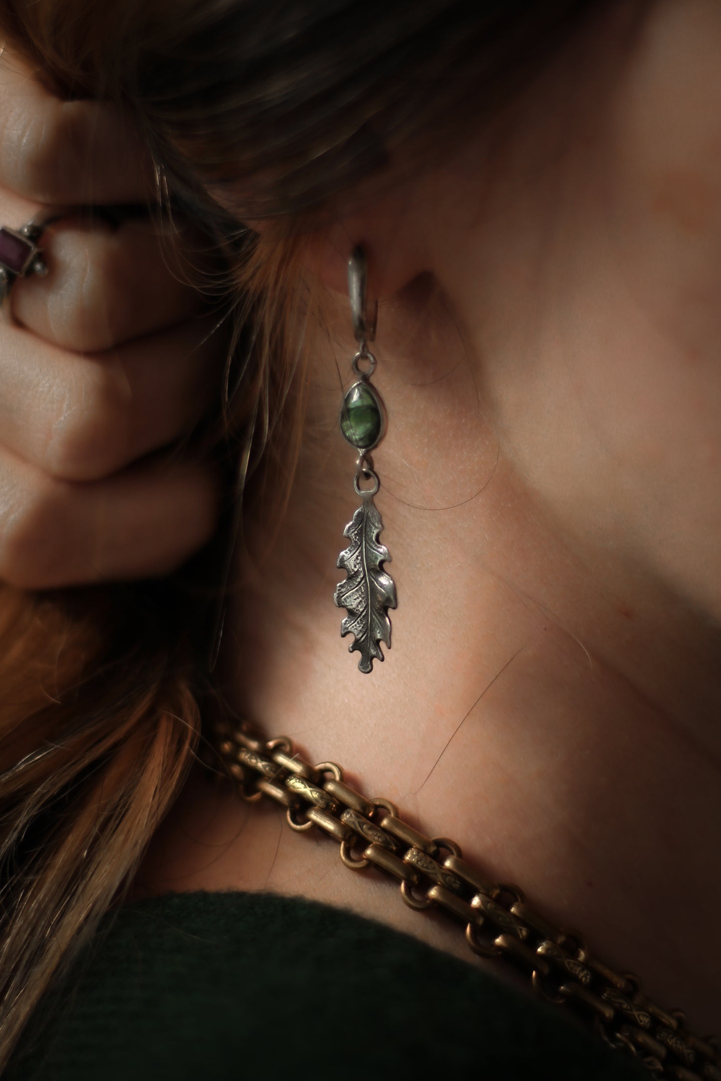Moss Agate Oak Leaf Earrings 3