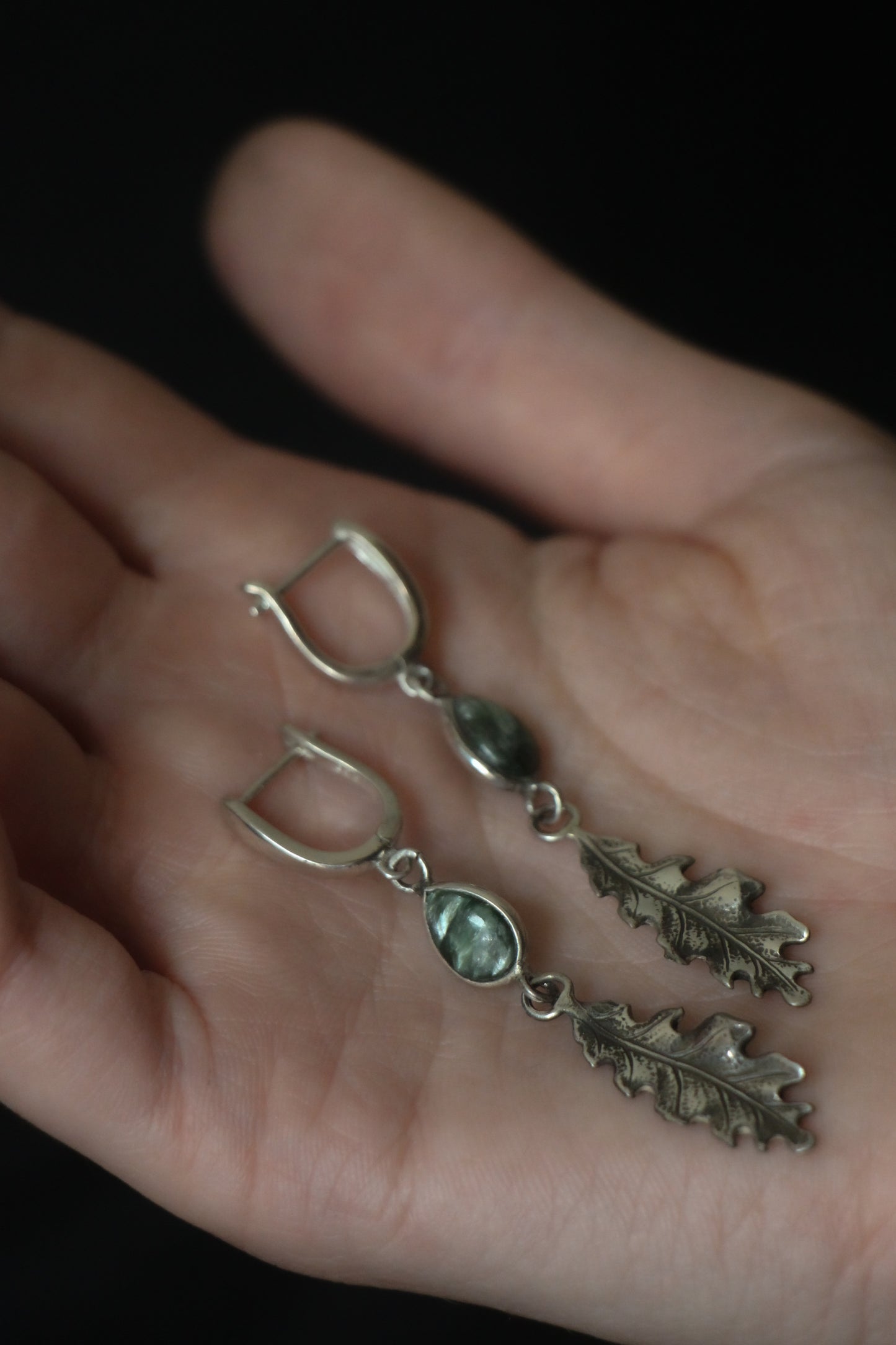 Moss Agate Oak Leaf Earrings 4