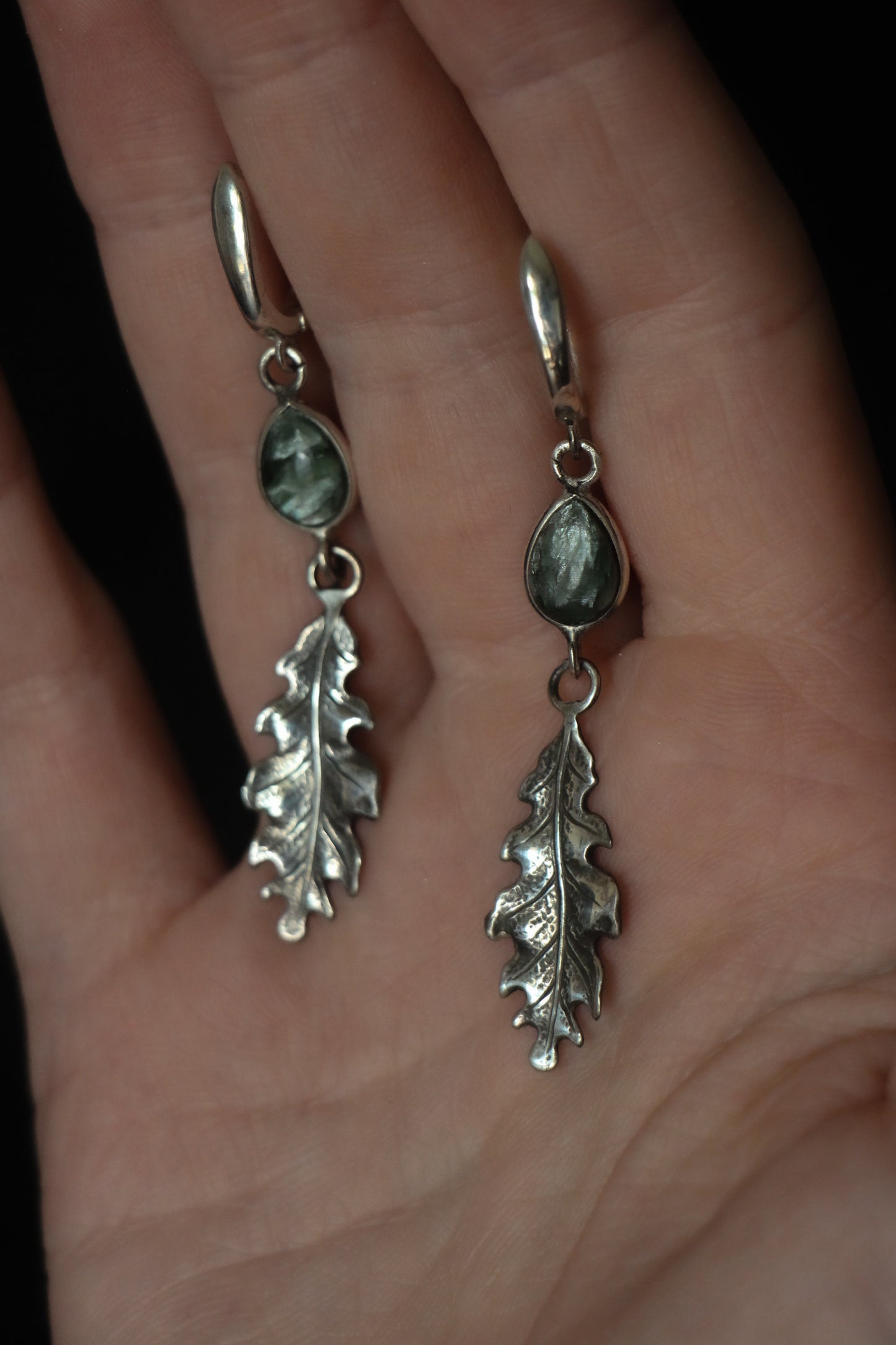 Moss Agate Oak Leaf Earrings 5
