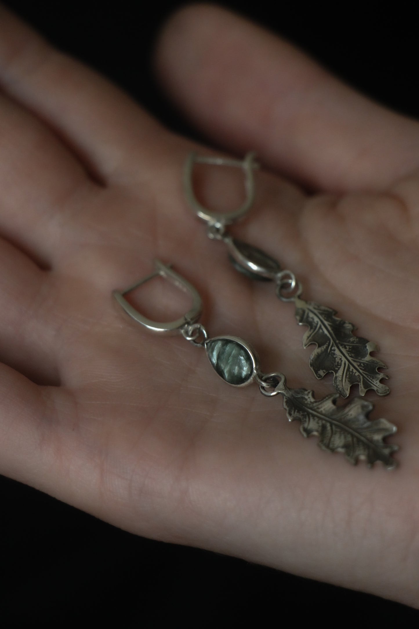 Moss Agate Oak Leaf Earrings 6