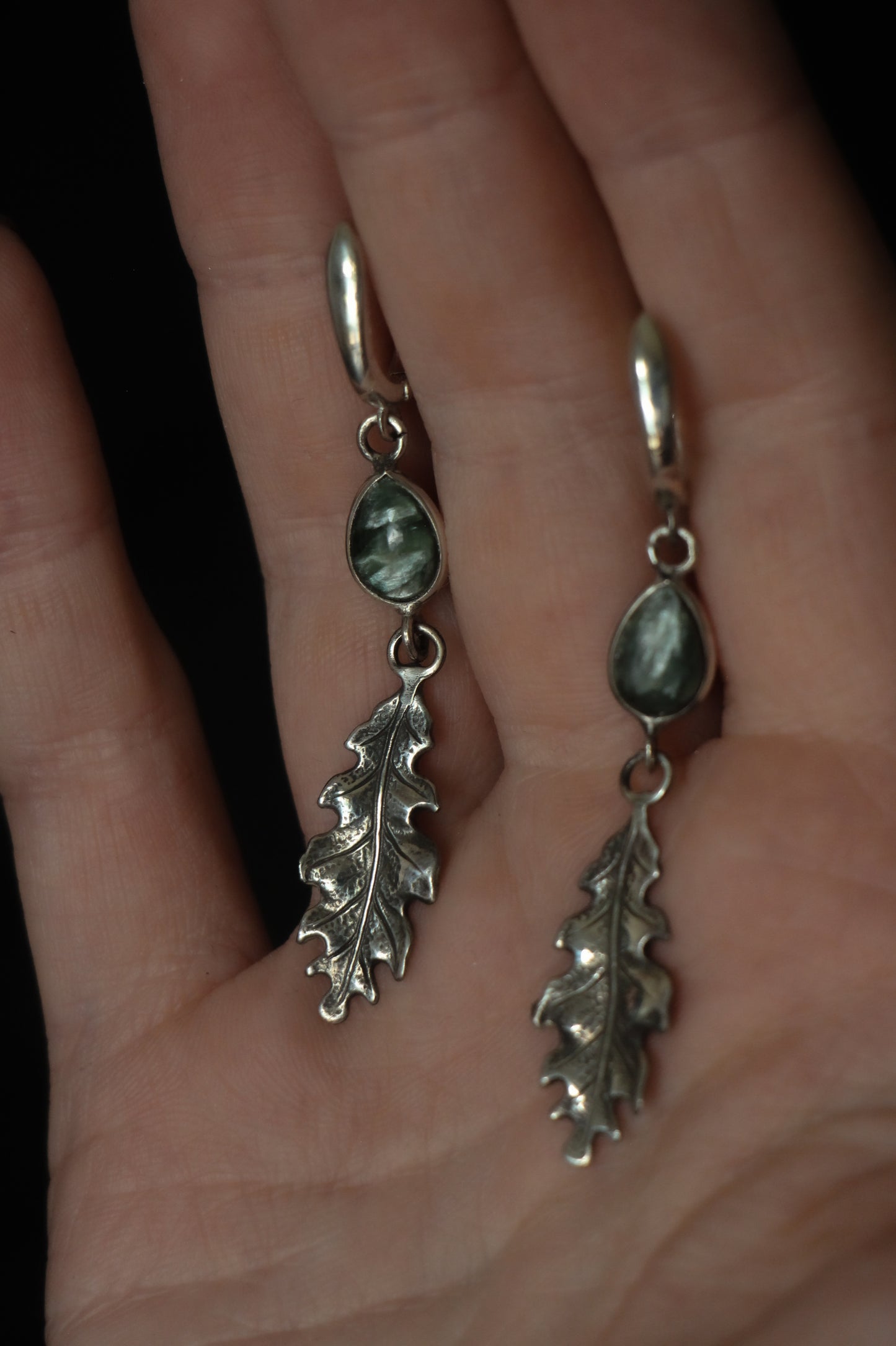 Moss Agate Oak Leaf Earrings 7