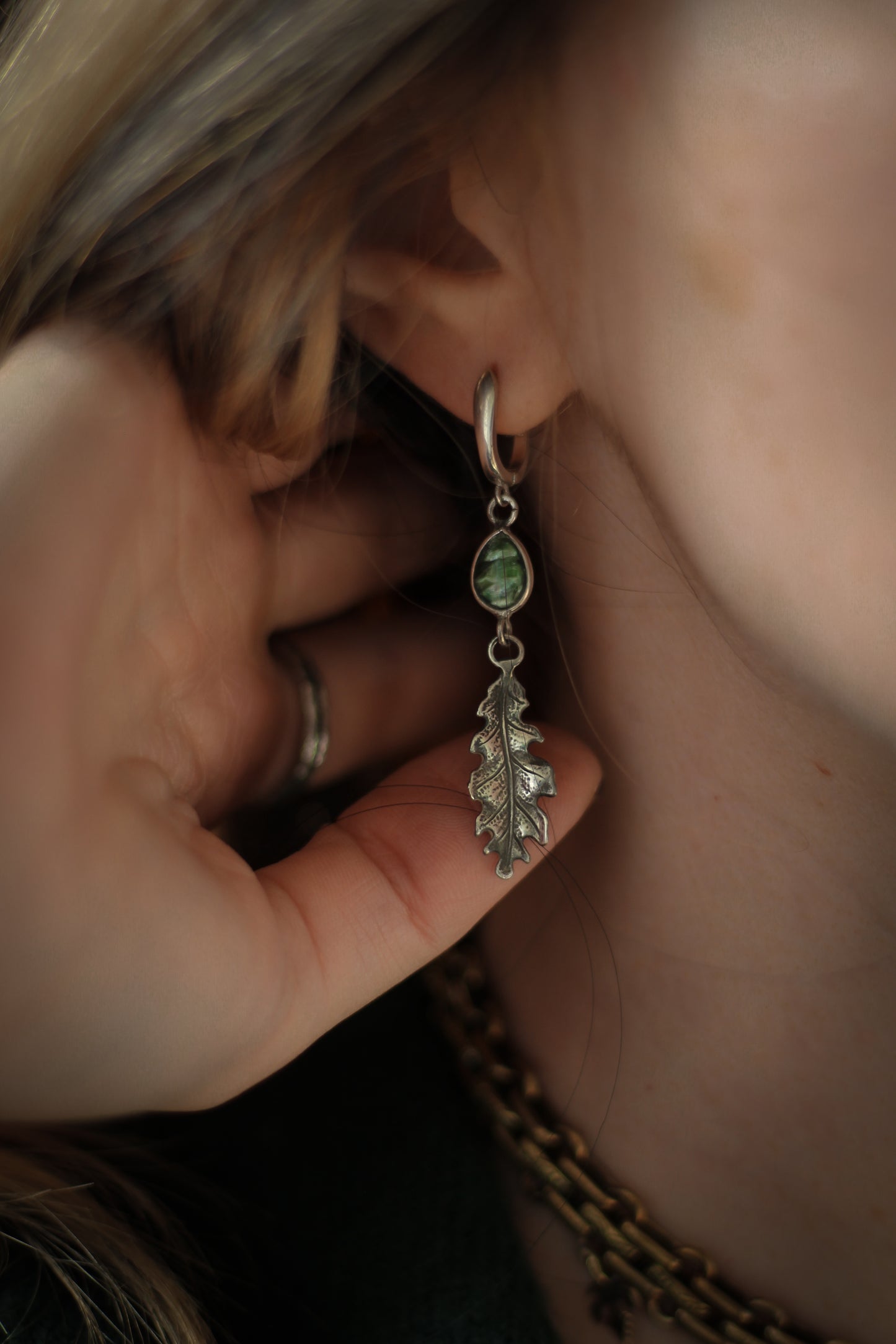 Moss Agate Oak Leaf Earrings 8