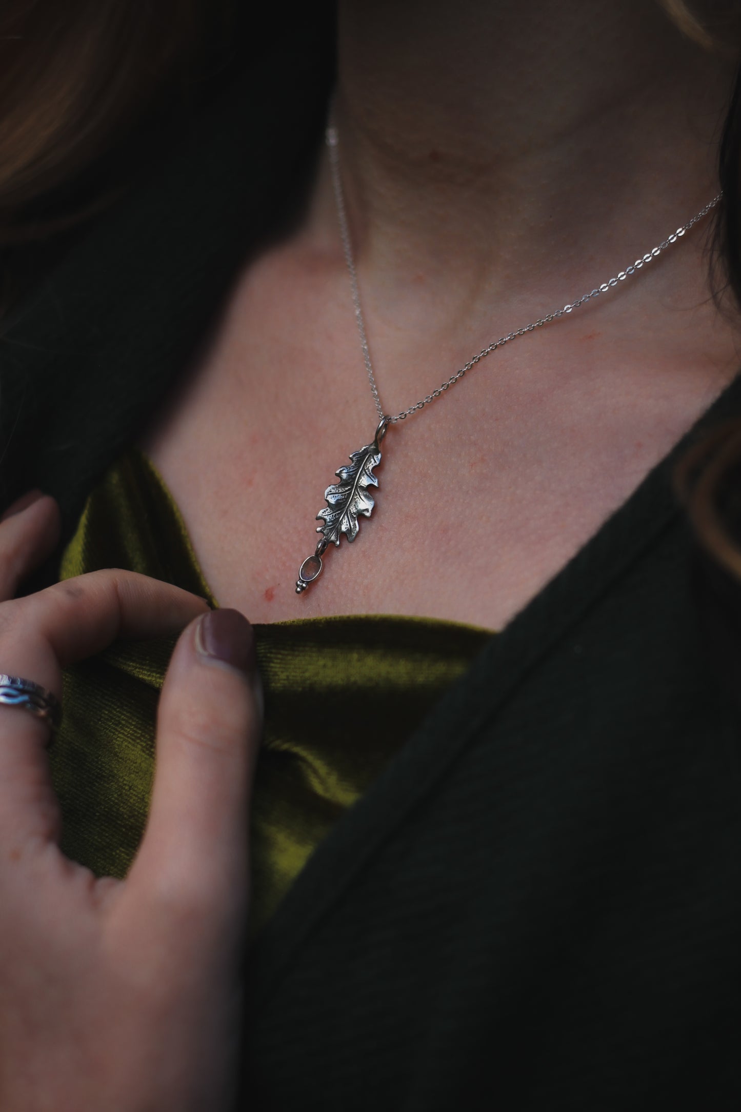 SILVA Sterling Silver Oak Leaf Necklace Labradorite2