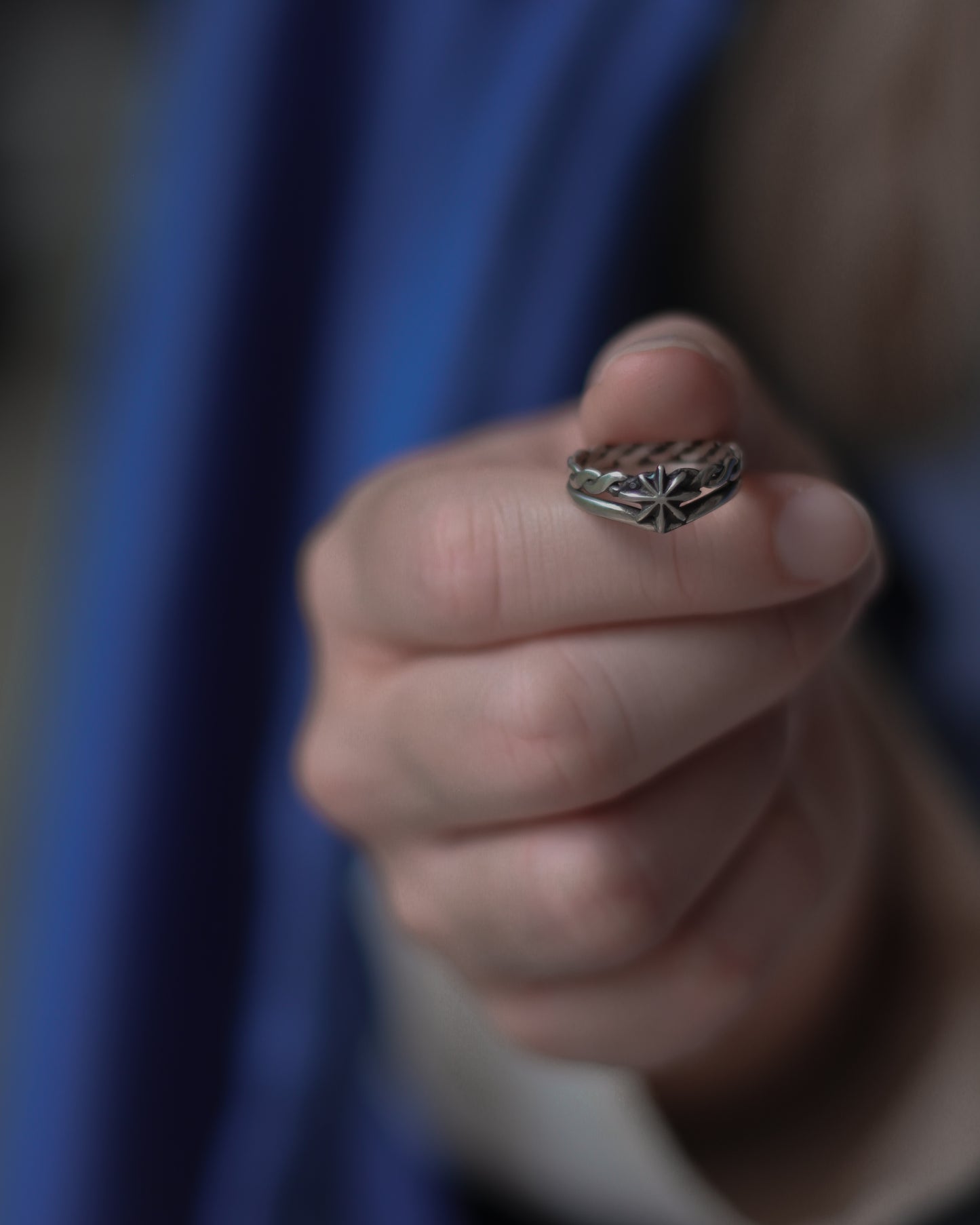 Elven Viking Double Star Ring in silver and braided style