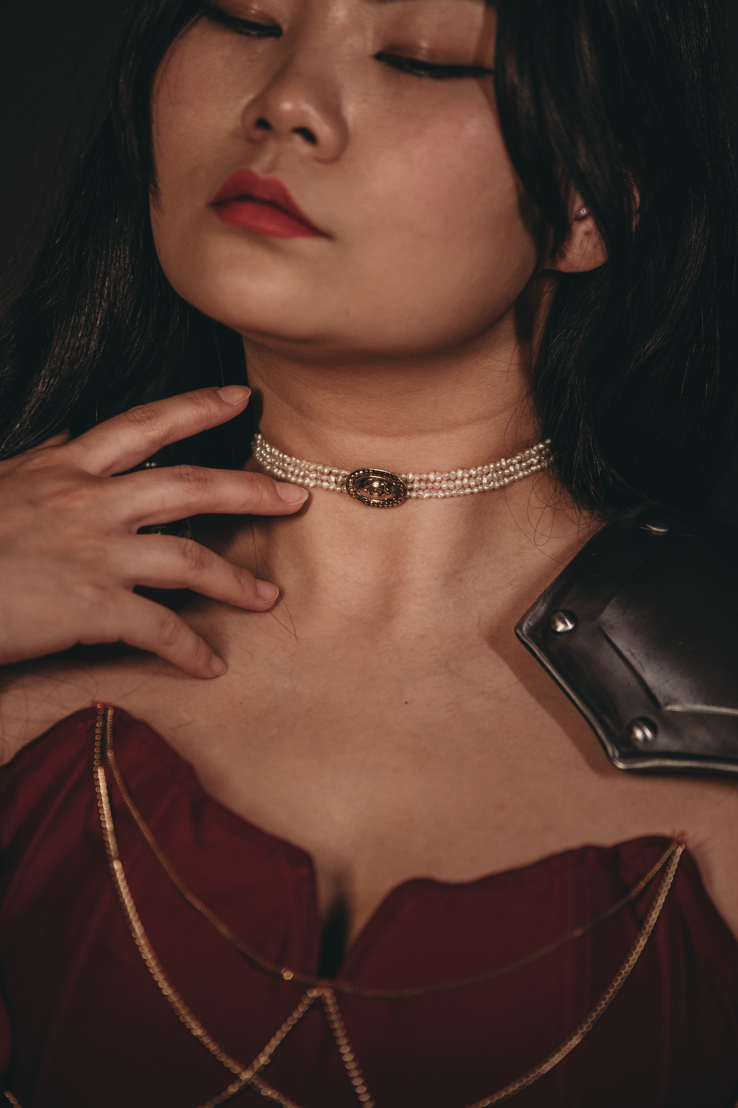 Victorian Lovers Eye Pearl Choker with Freshwater Pearls