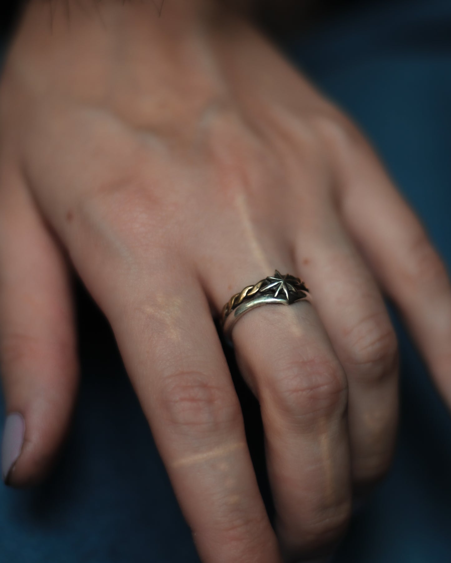 Elven Viking Double Star Ring in mixed metal style silver and brass