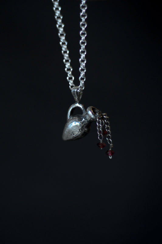 garnet necklace in silver with small roman amphora