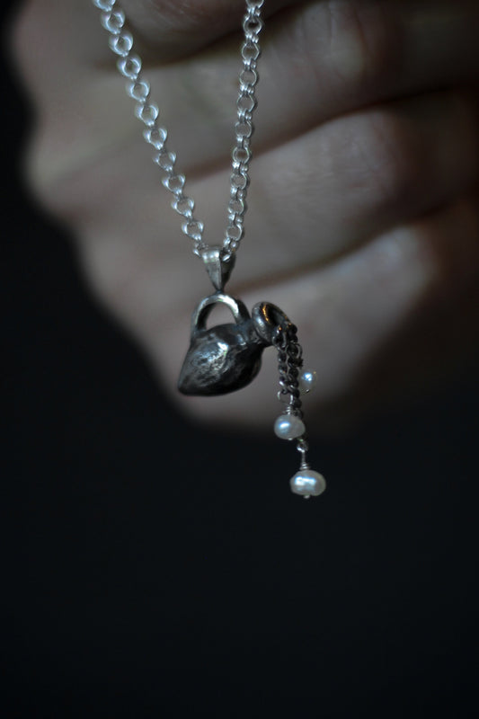 amphora roman necklace in sterling silver with fresh water pearls