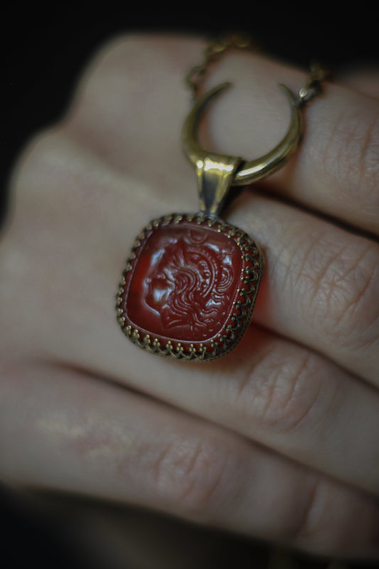 Athena cameo from 1910 with moon symbolism necklace