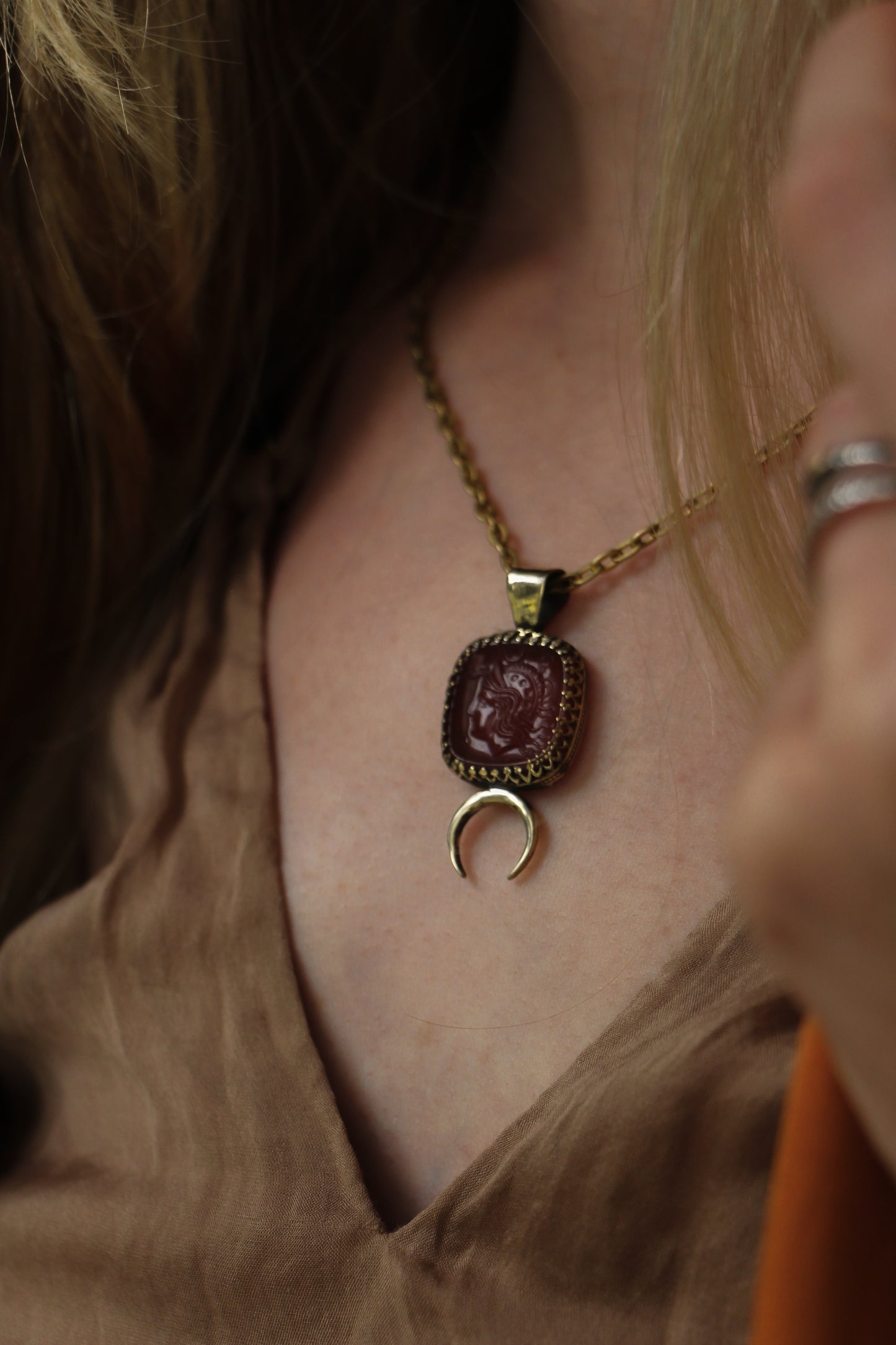 athena goddess glass cameo necklace