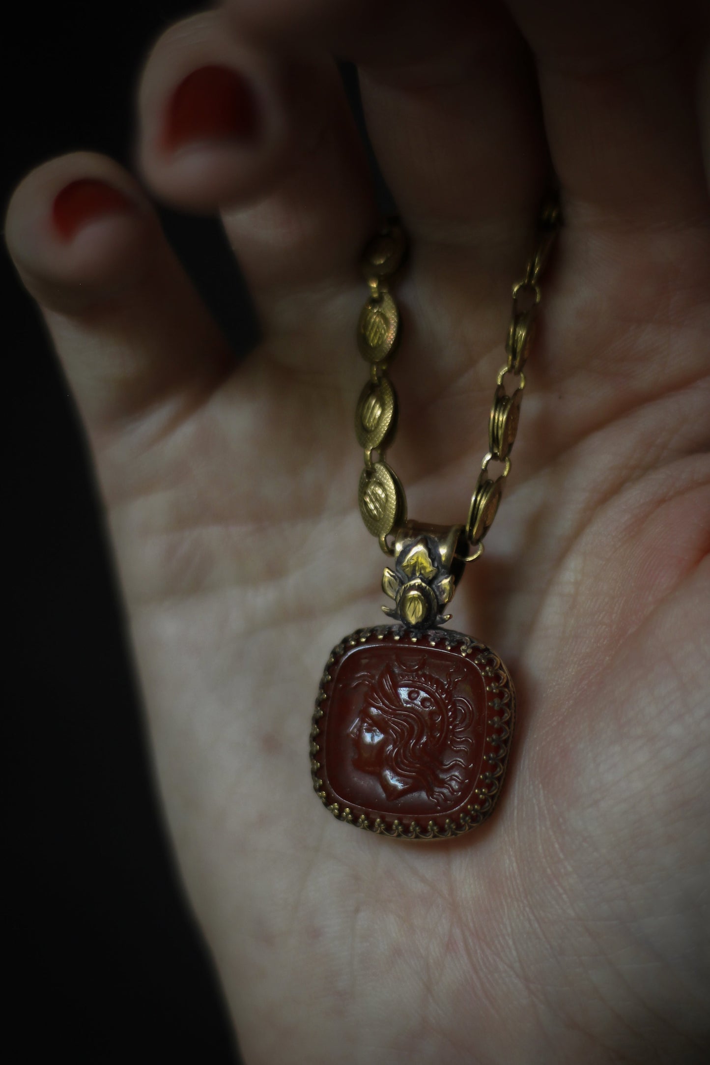 athena godess cameo vintage brass necklace