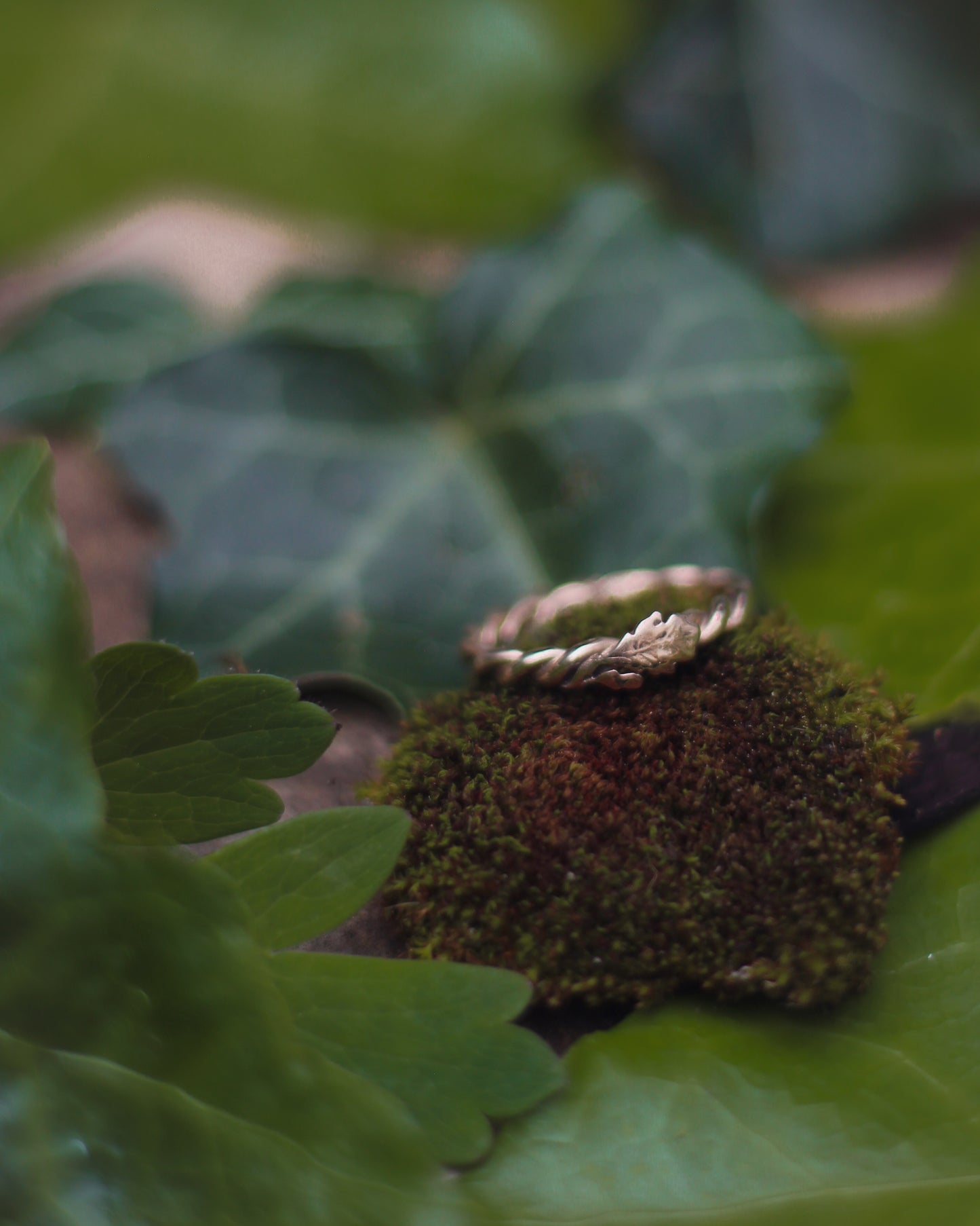 dryad fantasy wedding oak leaf ring in rose gold