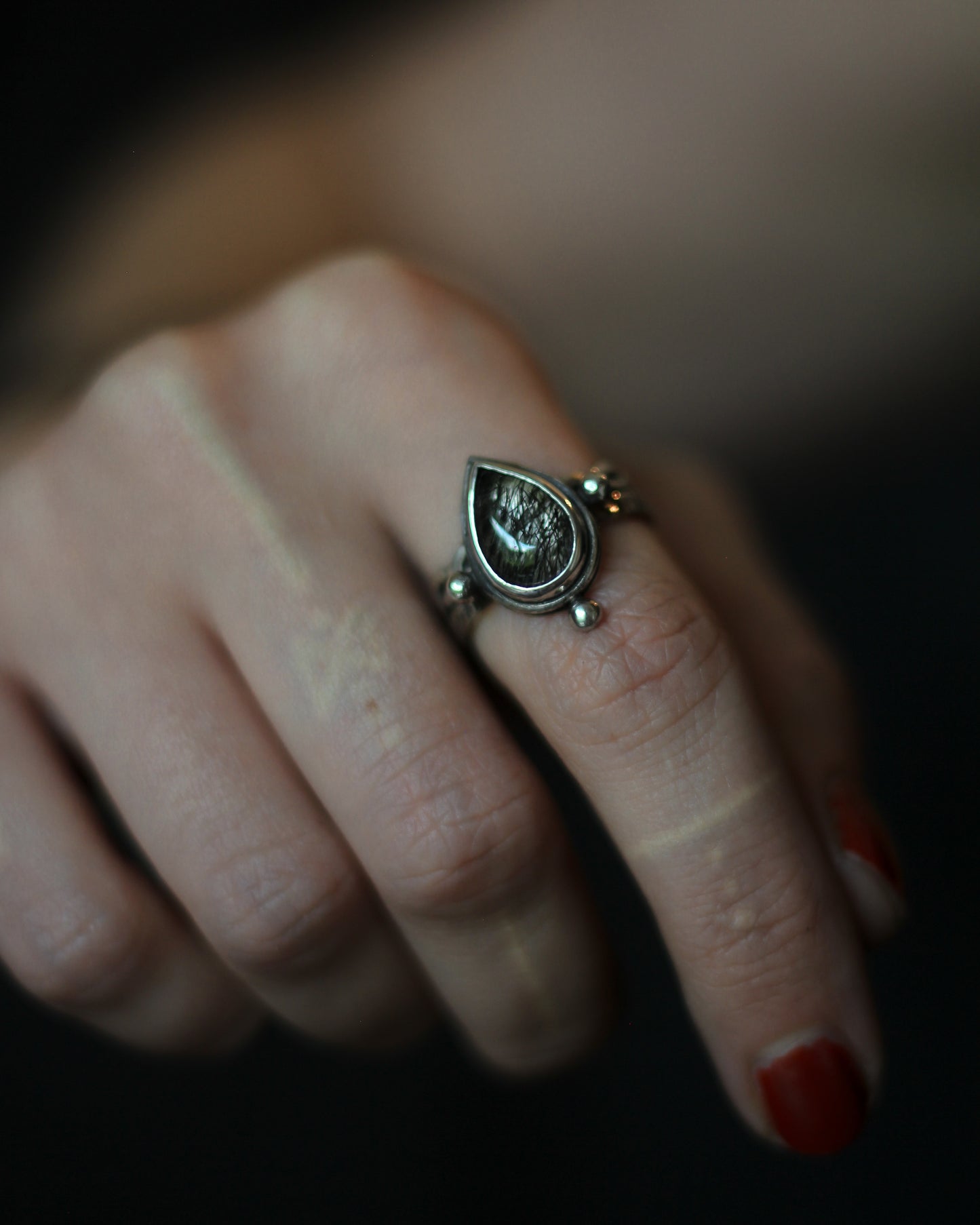 grey rutilated quarz silver viking historical ring