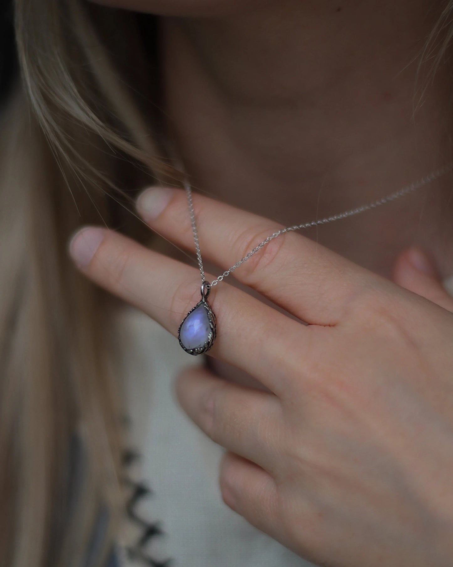 MOONDROP sterling silver moonstone drop necklace