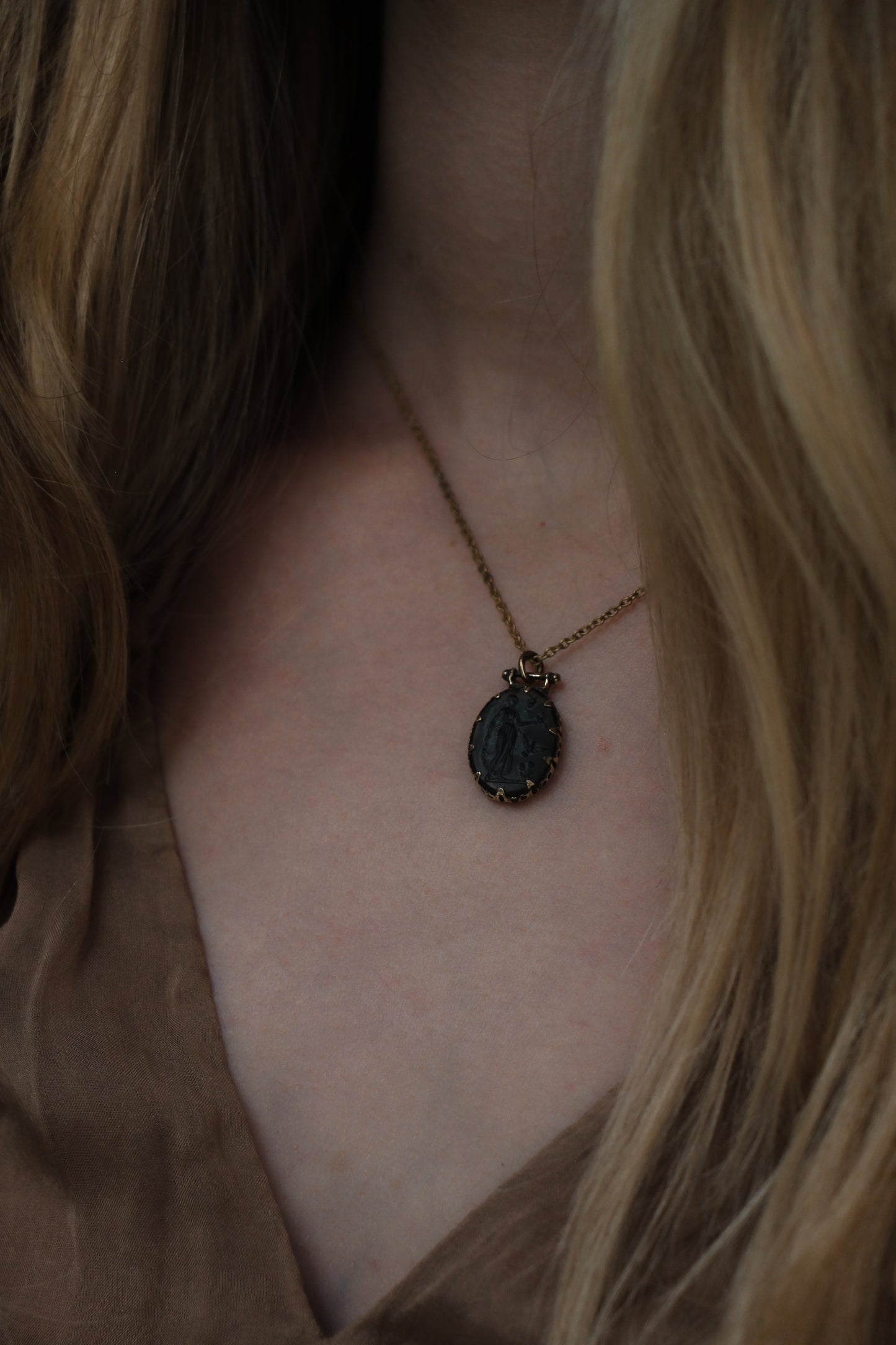 NYMPH brass Necklace with vintage roman cameo from 1930
