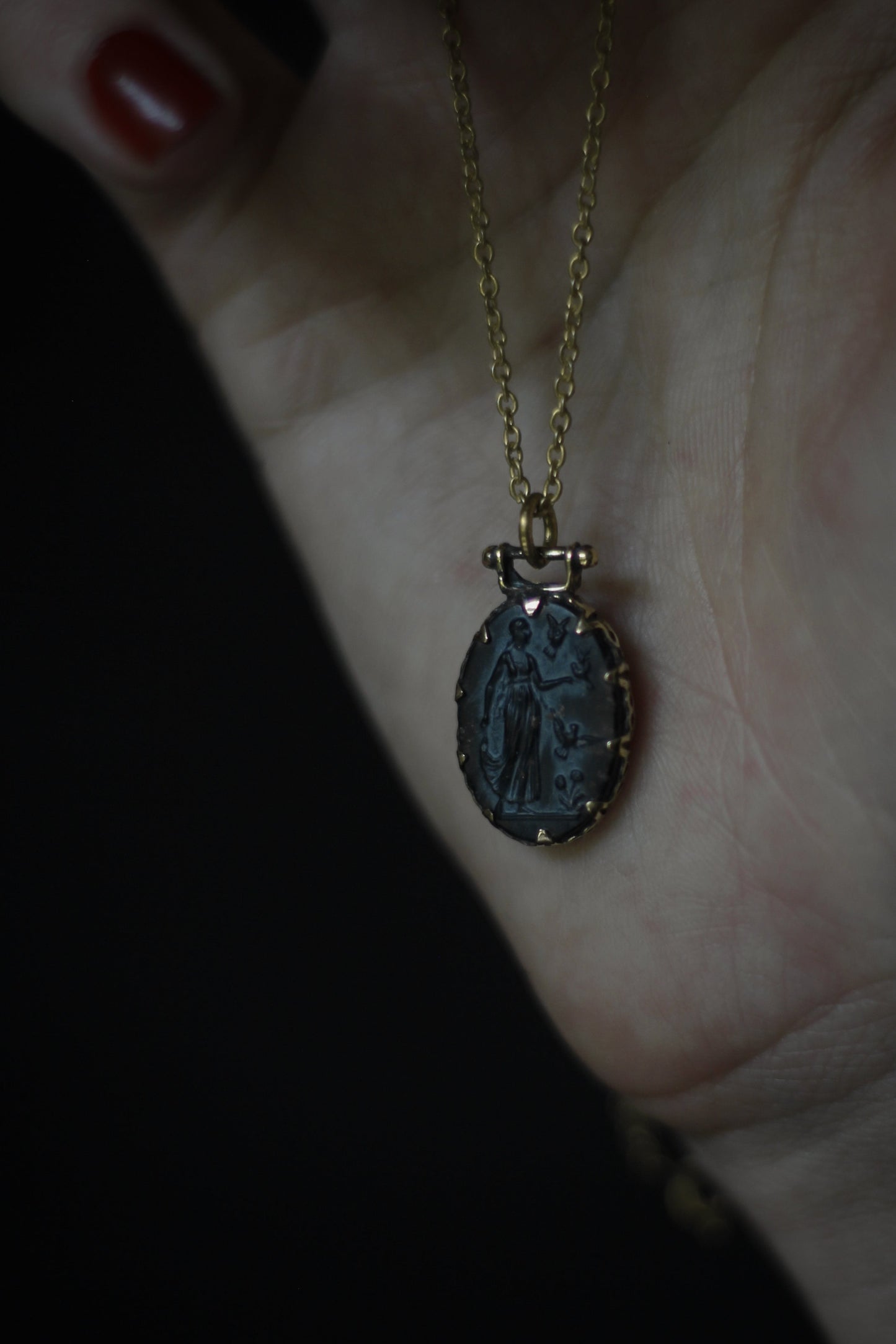 NYMPH brass Necklace with vintage roman cameo from 1930