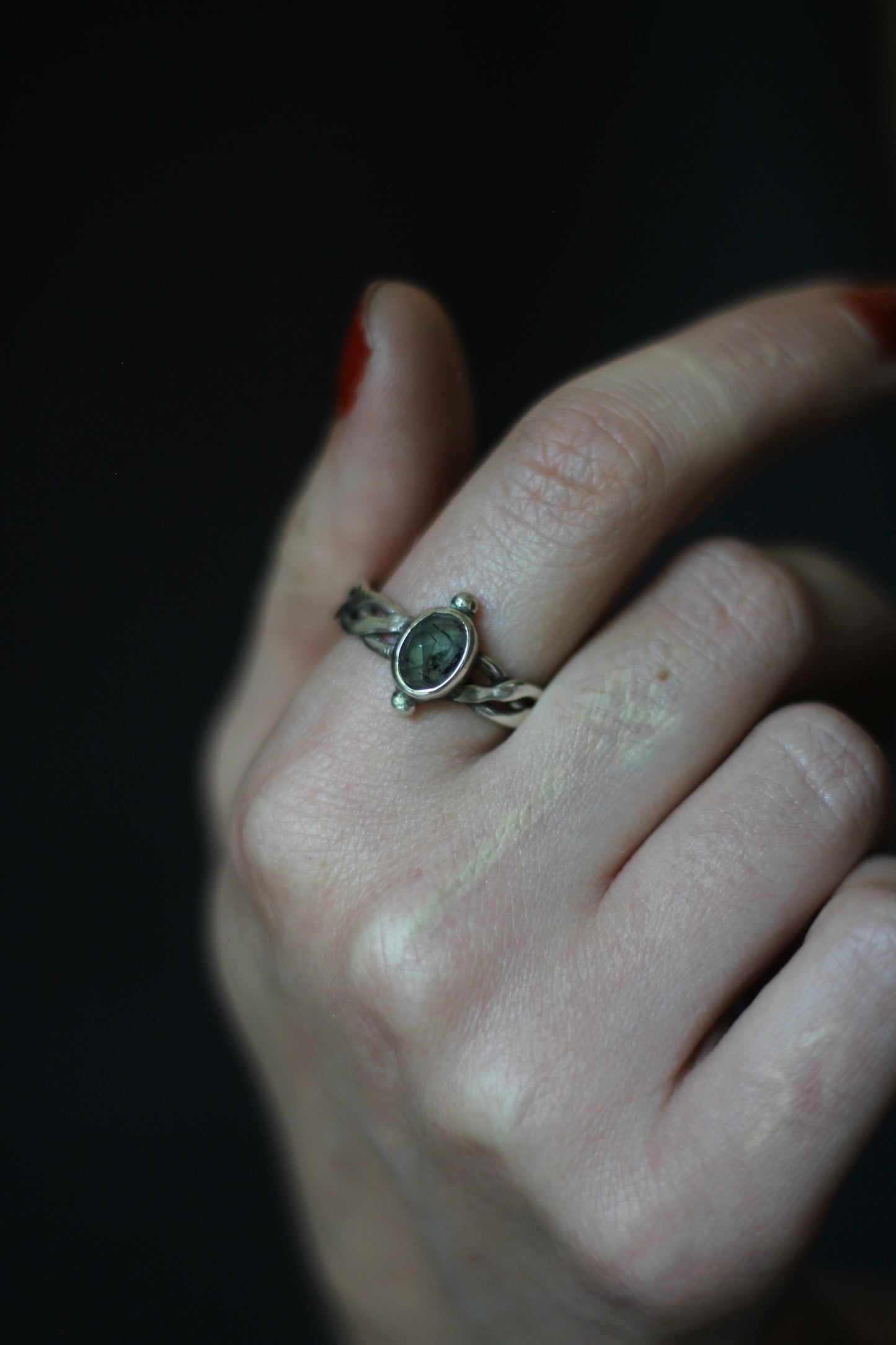 prehnite viking ring silver