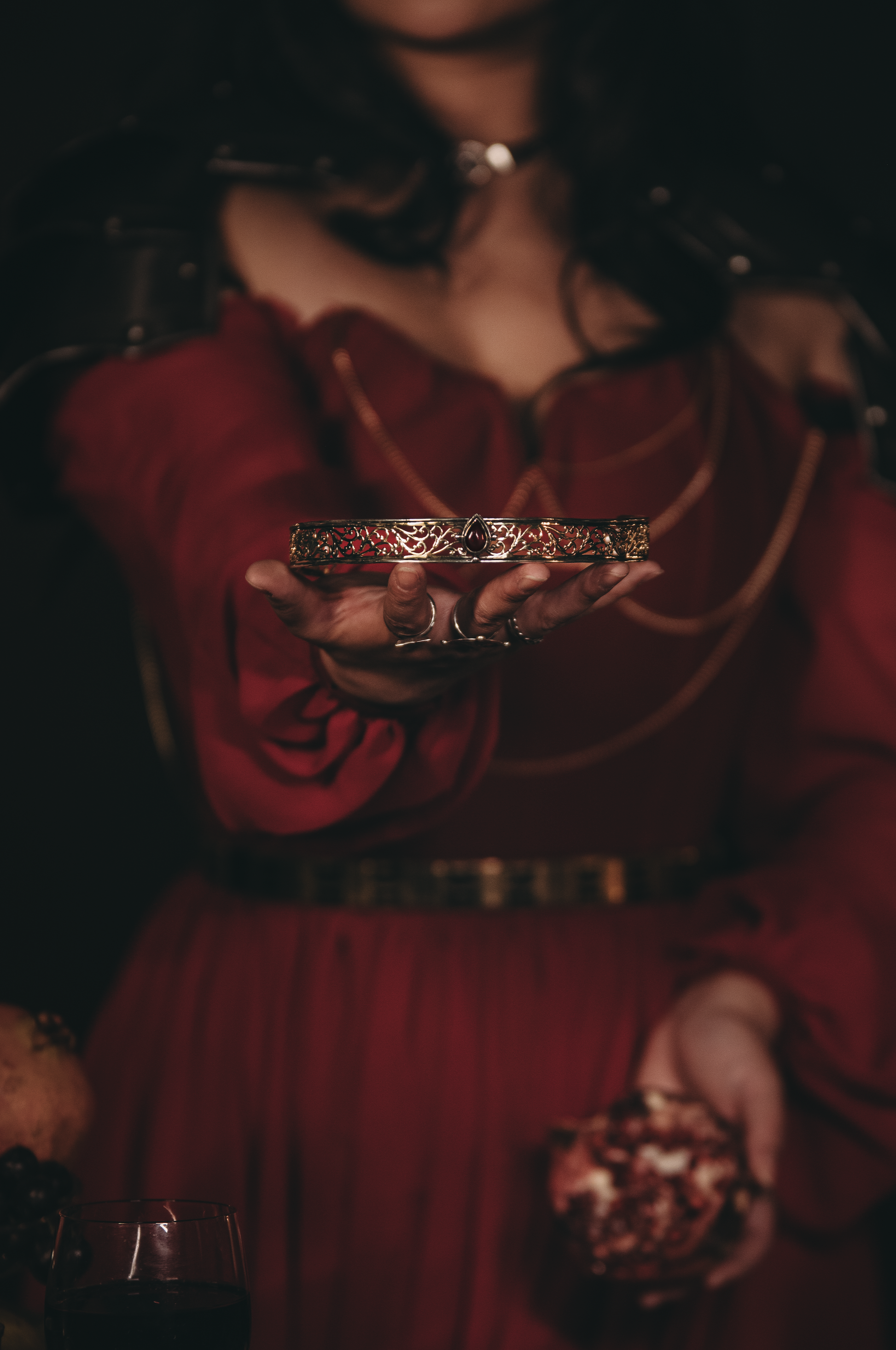 Medieval Renaissance crown in sterling silver and brass with red garnet