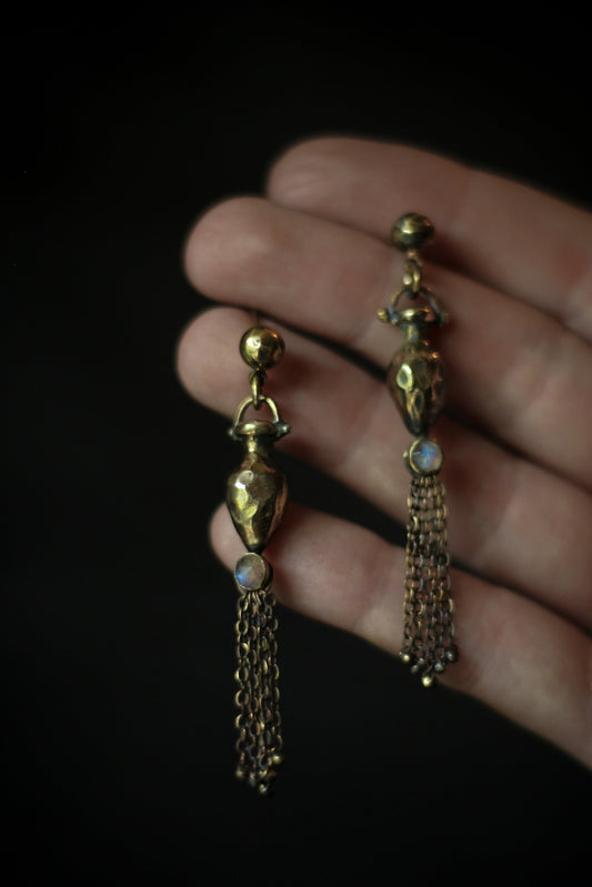 roman amphora archaeological earrings with moonstone in bronze