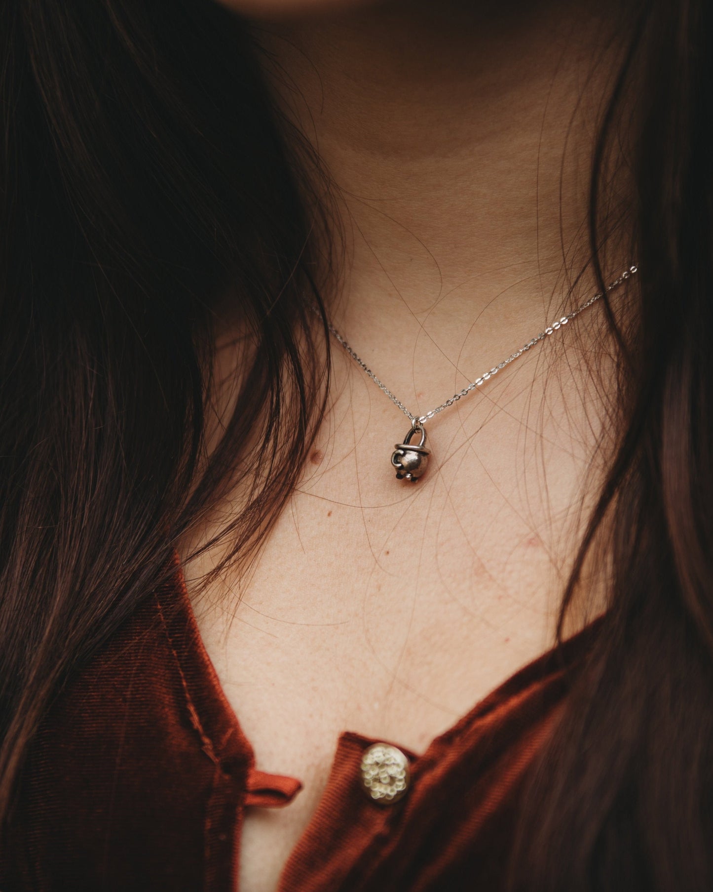 witch cauldron necklace bronze silver 11