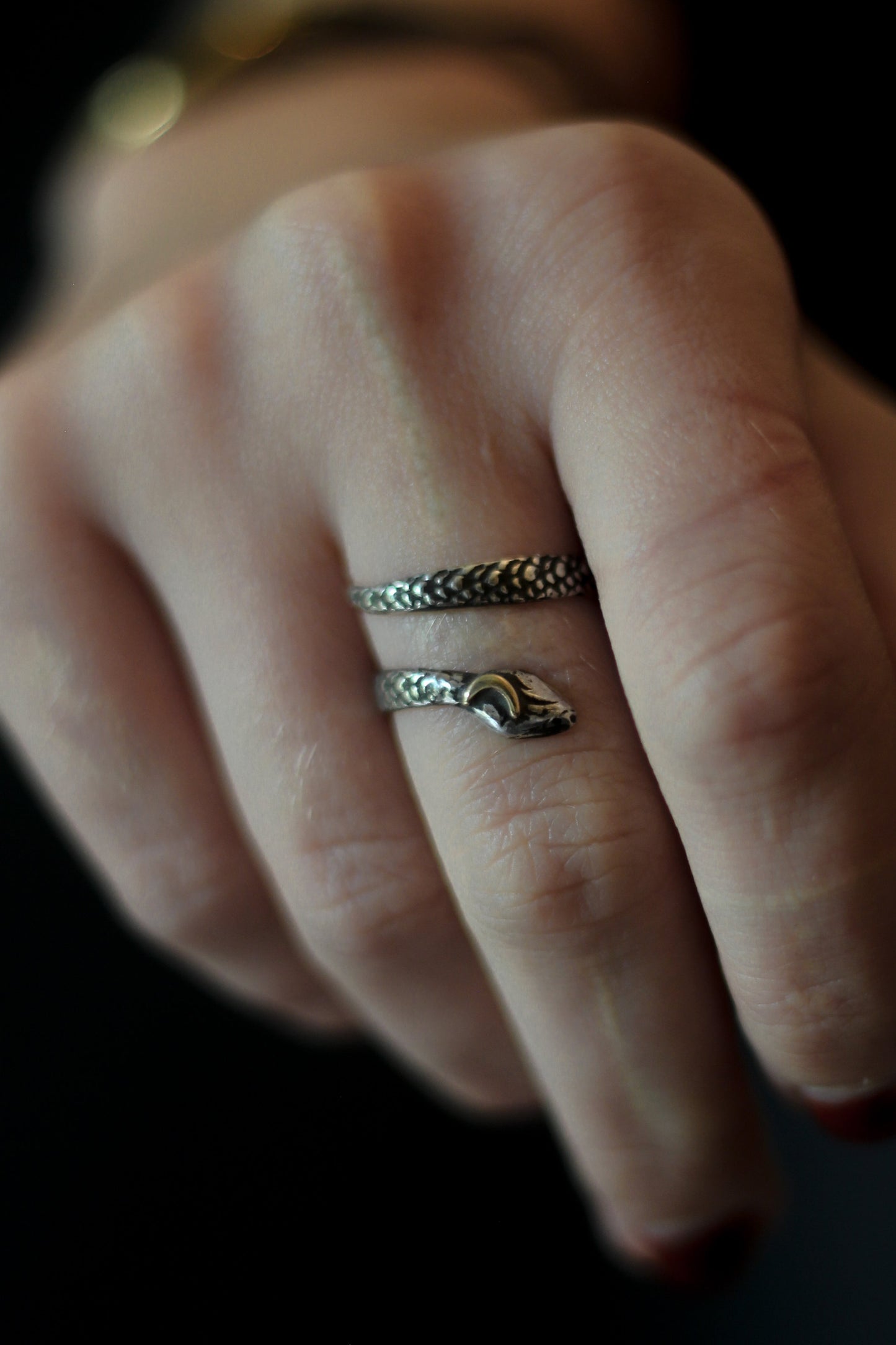 witchy snake ring with moon detail