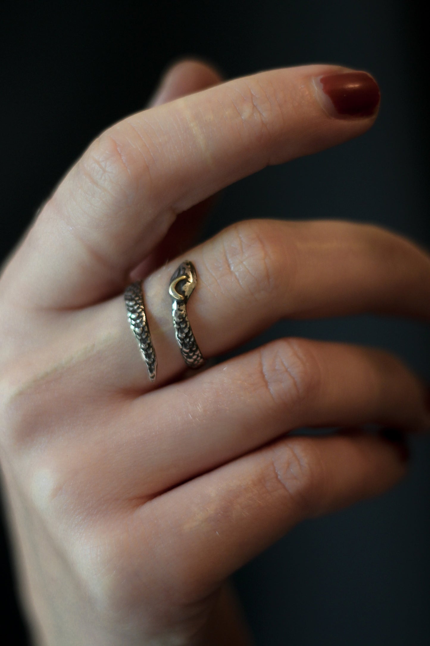 witchy snake ring with moon detail